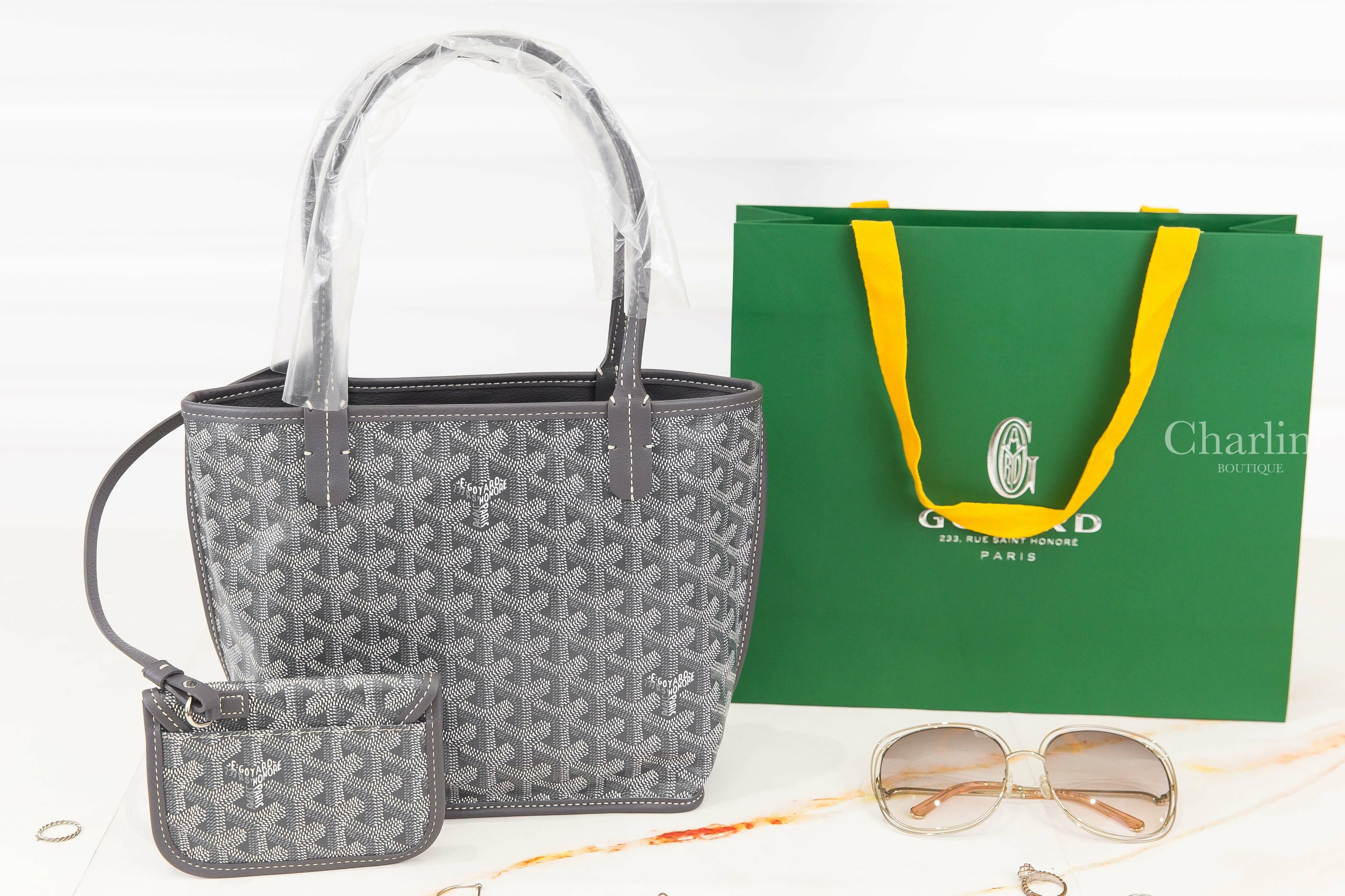 Goyard Anjou Mini Bag 灰色帆布小牛皮同色提把迷你無拉鍊托特包-Charline Boutique 精品代購