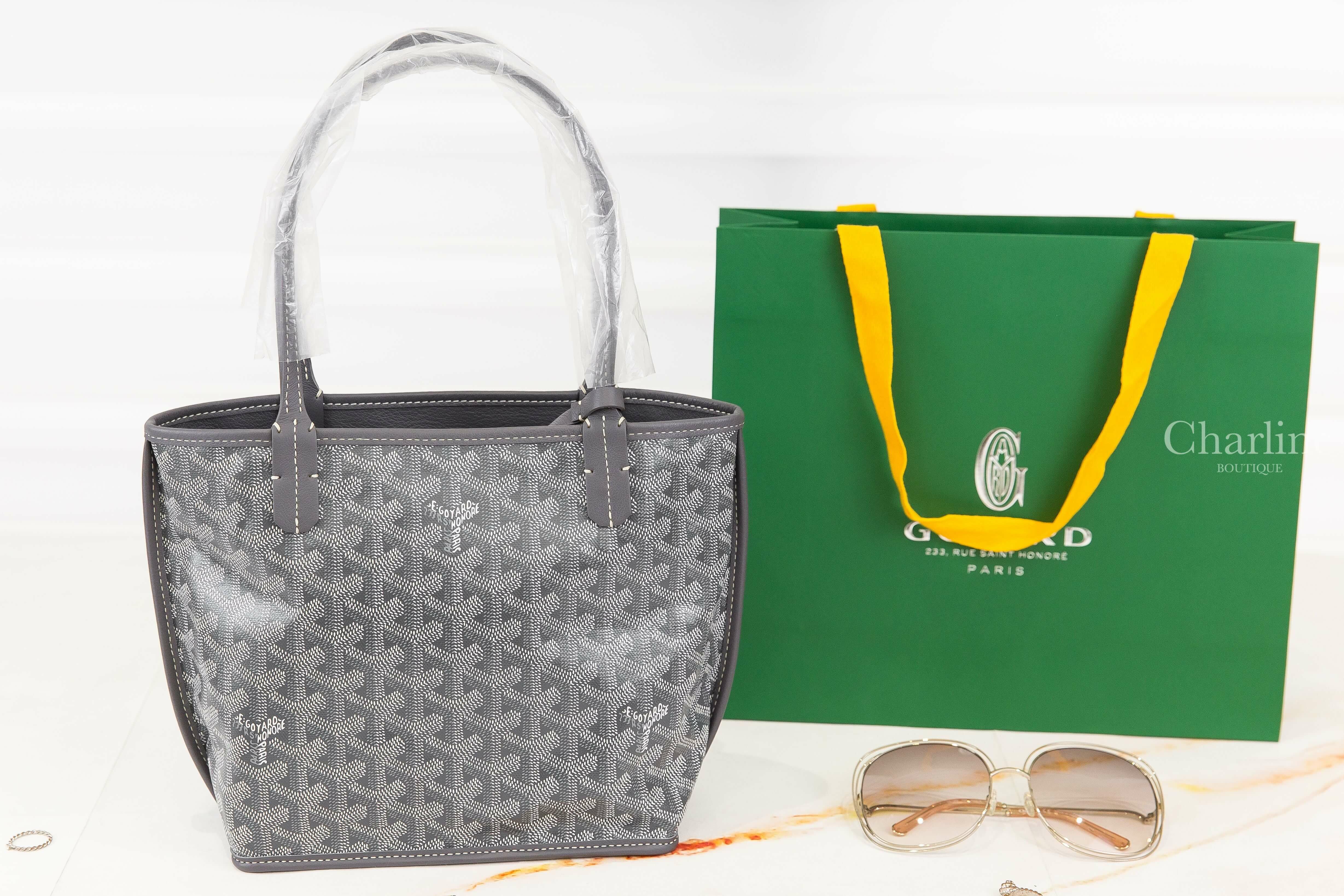 Goyard Anjou Mini Bag 灰色帆布小牛皮同色提把迷你無拉鍊托特包-Charline Boutique 精品代購