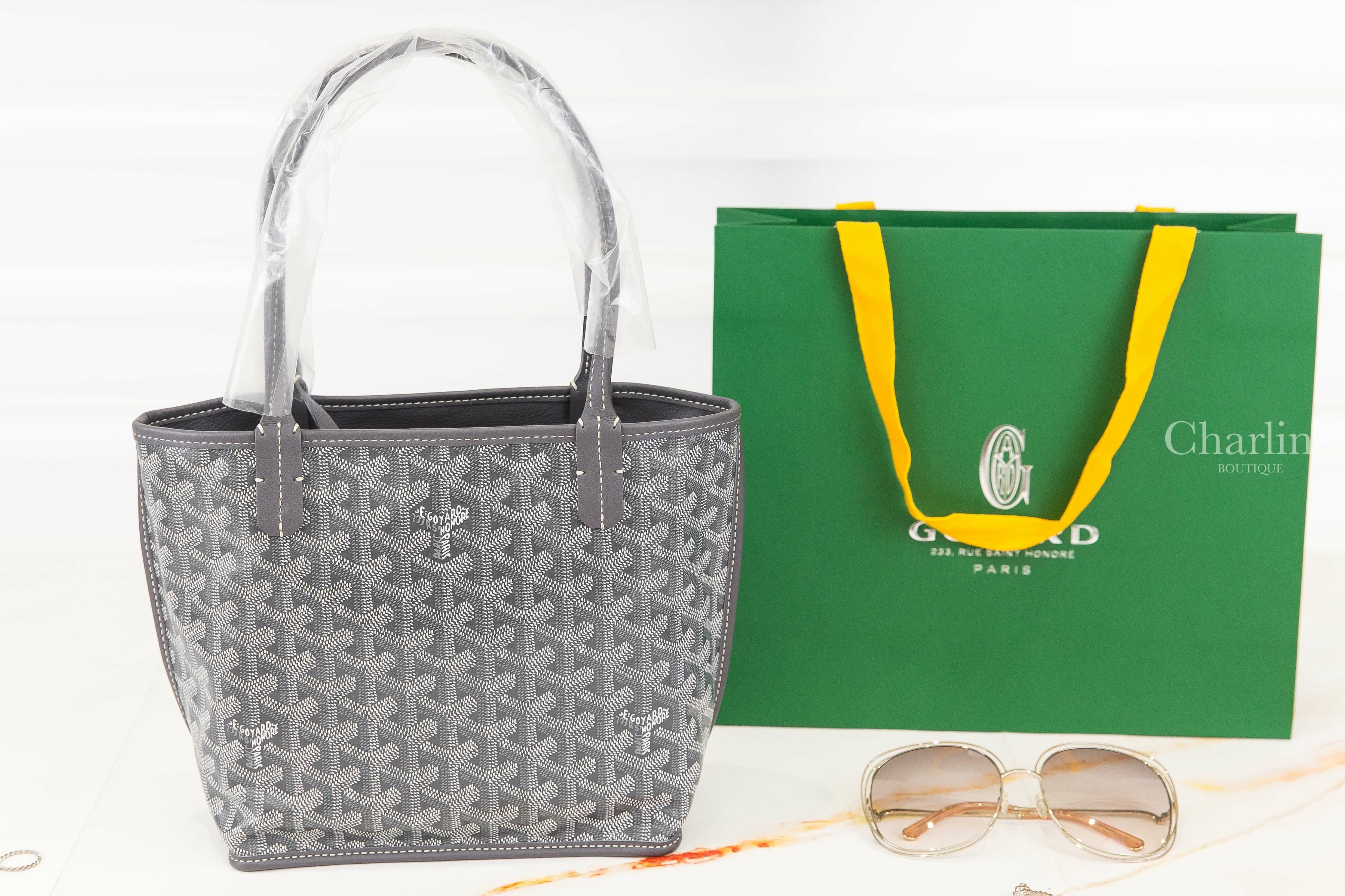 Goyard Anjou Mini Bag 灰色帆布小牛皮同色提把迷你無拉鍊托特包-Charline Boutique 精品代購