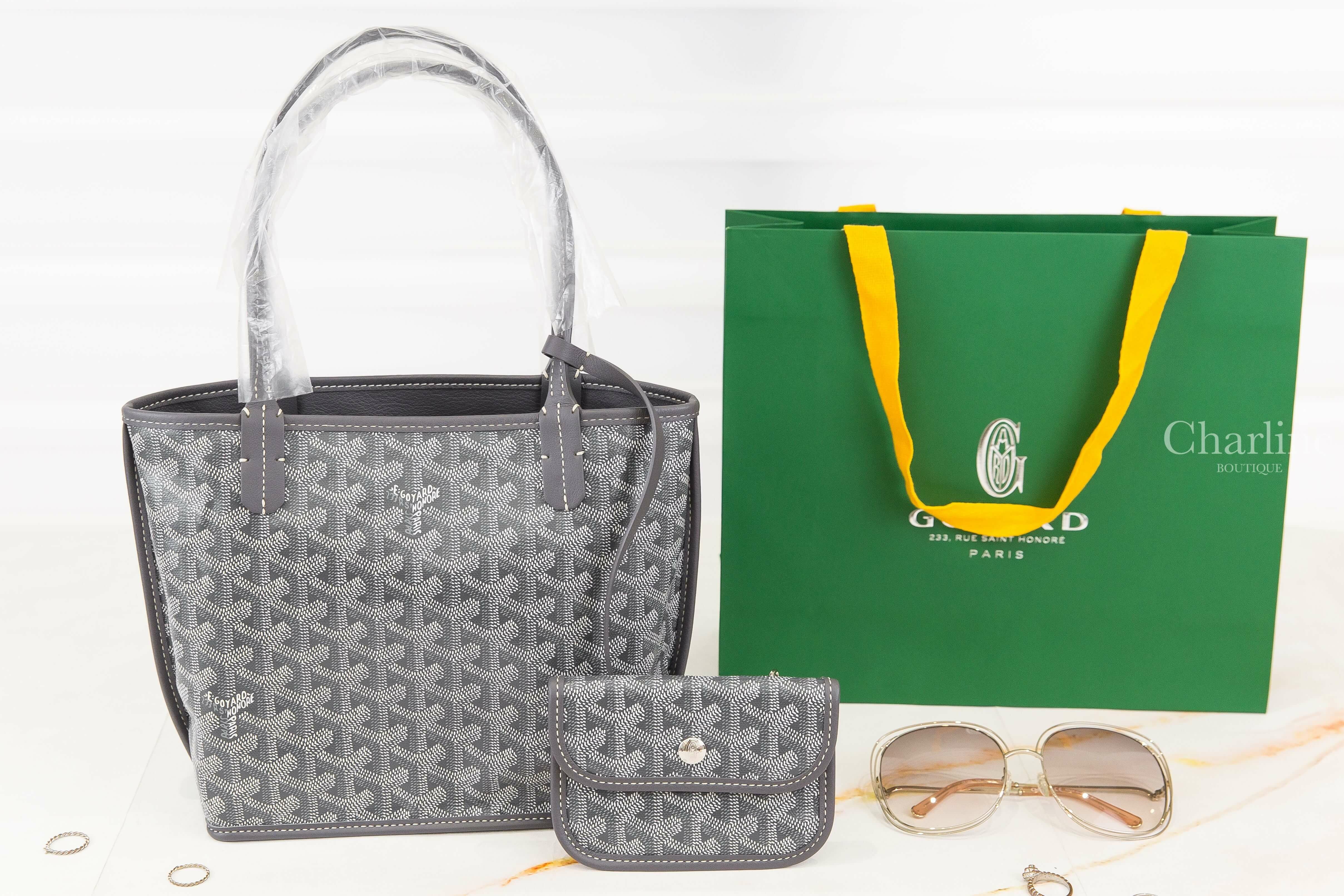 Goyard Anjou Mini Bag 灰色帆布小牛皮同色提把迷你無拉鍊托特包-Charline Boutique 精品代購