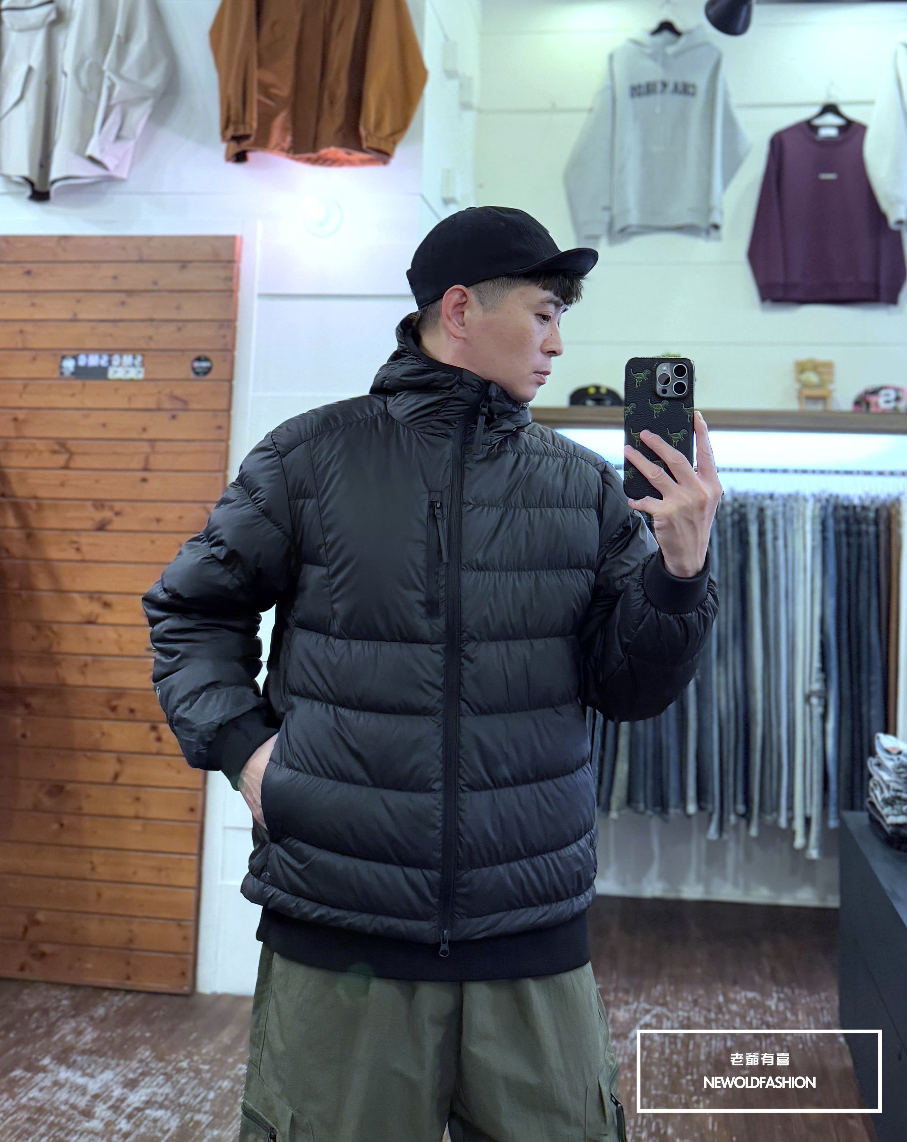 『新品上市』重磅直條拉鍊連帽輕羽絨外套-黑(NOF24116409)