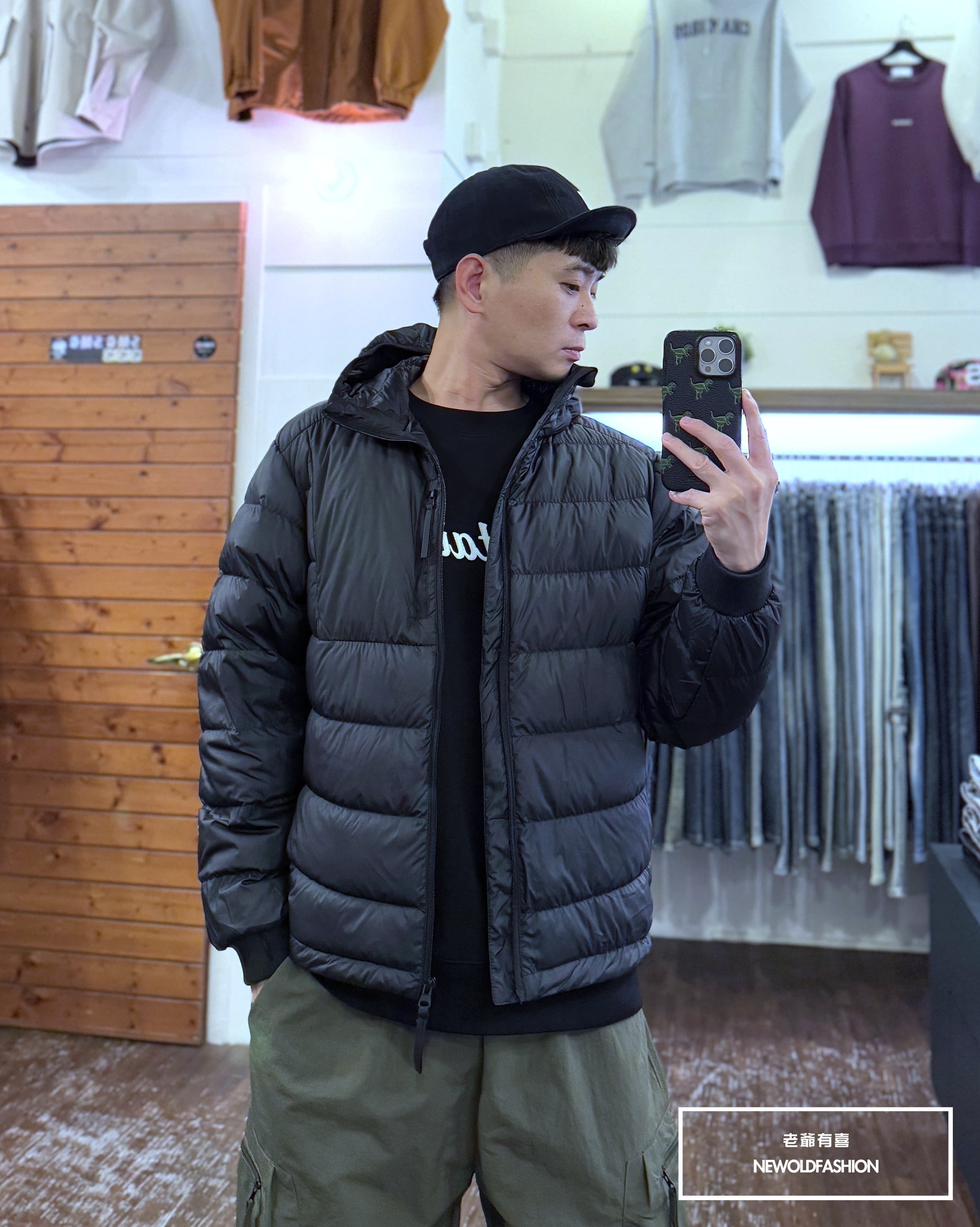 『新品上市』重磅直條拉鍊連帽輕羽絨外套-黑(NOF24116409)