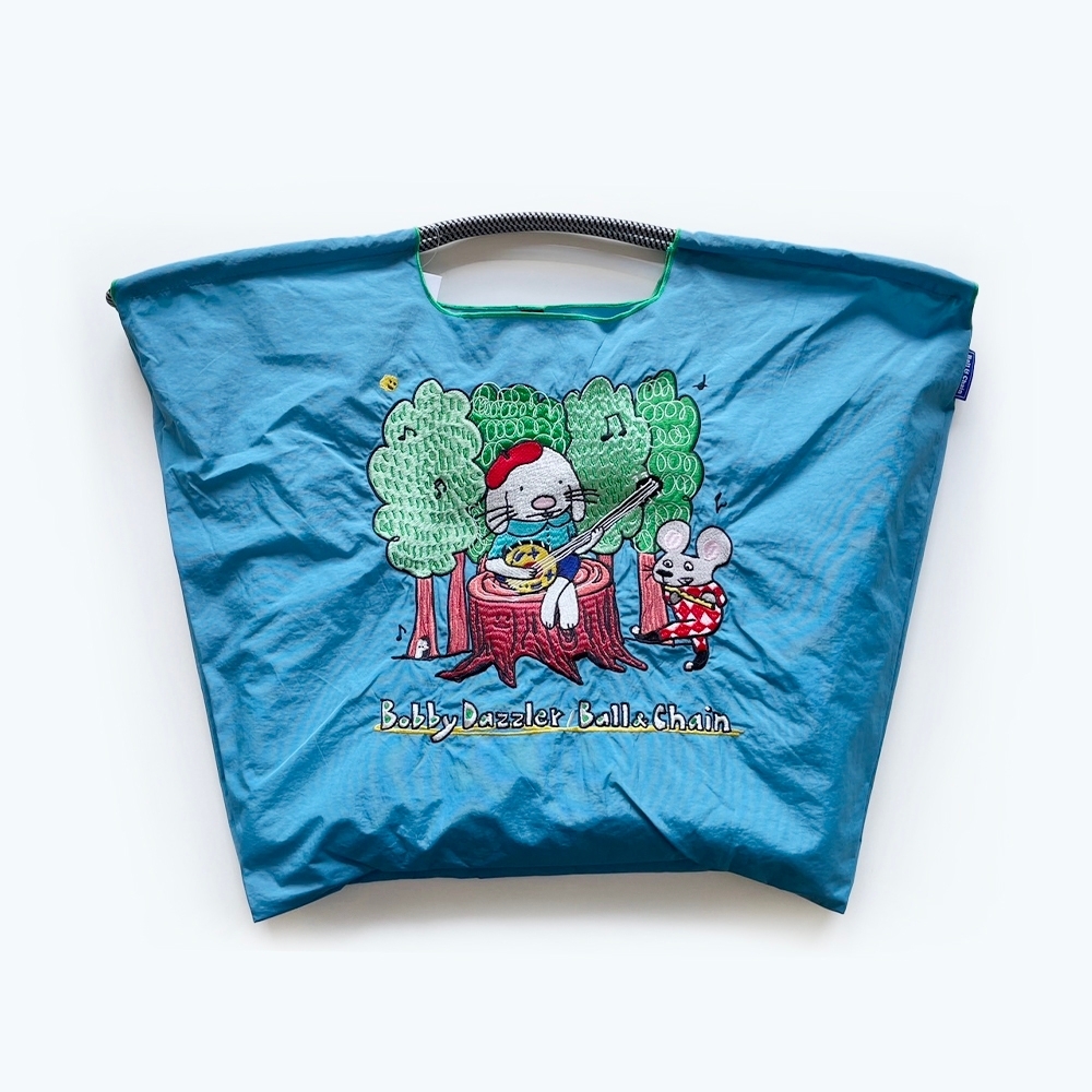 Ball＆Chain 刺繡環保購物袋 L號 - 藍 (32210688)