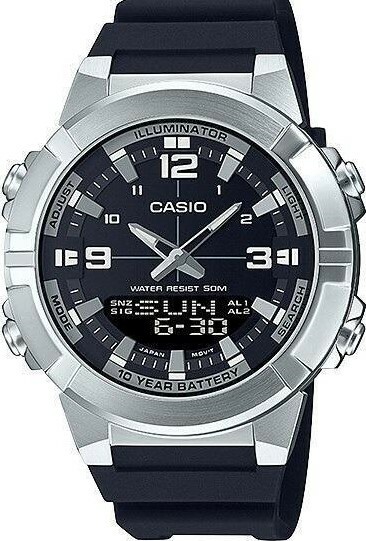 萬年鐘錶 - CASIO 卡西歐  雙顯運動休閒橡膠錶帶男錶 AMW-870-1A  錶徑 : 44MM