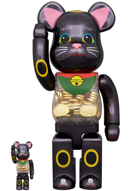 100%+400% BE@RBRICK 招き猫 小判 千万両 黒メッキ Lucky cat oval coin black plating