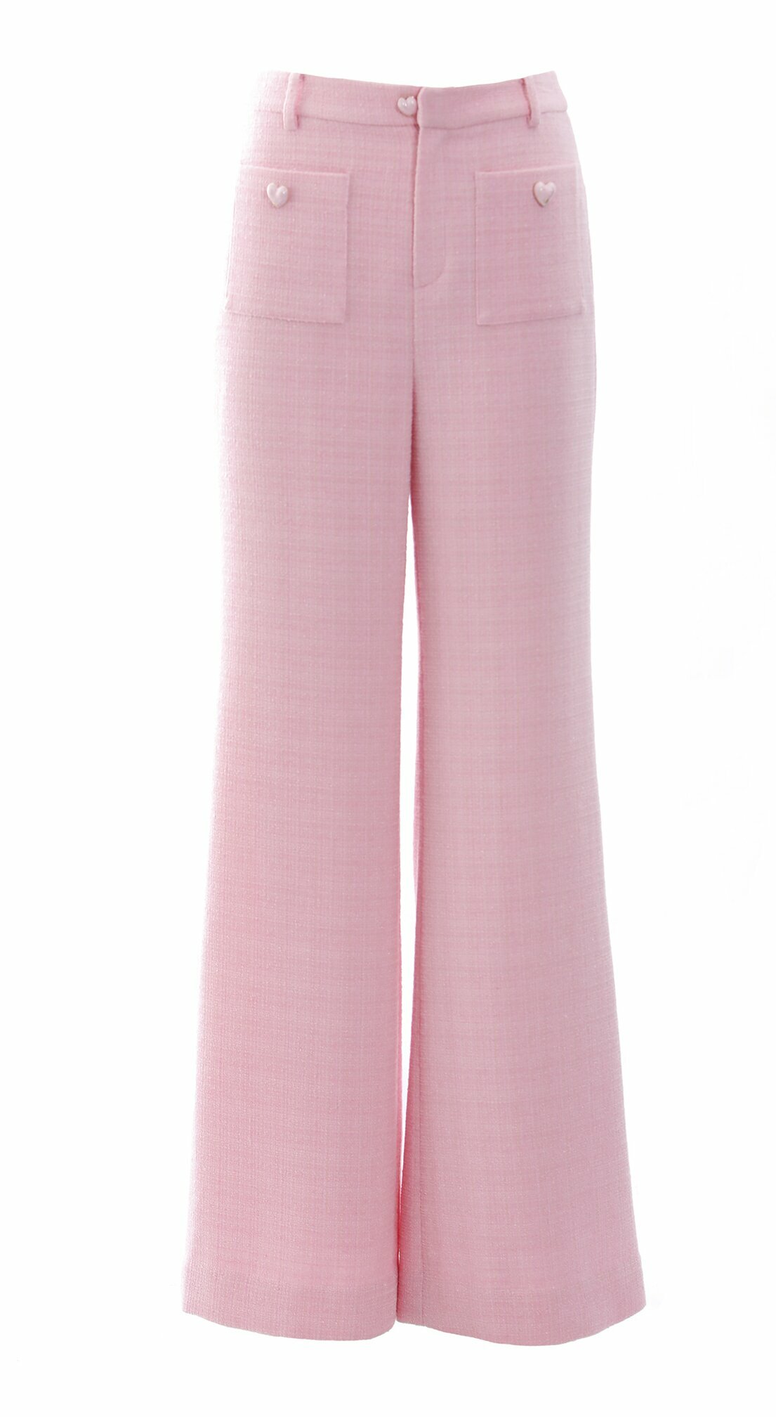 BD15057B1 粉霧花語愛心扣飾微寬版高腰直筒褲