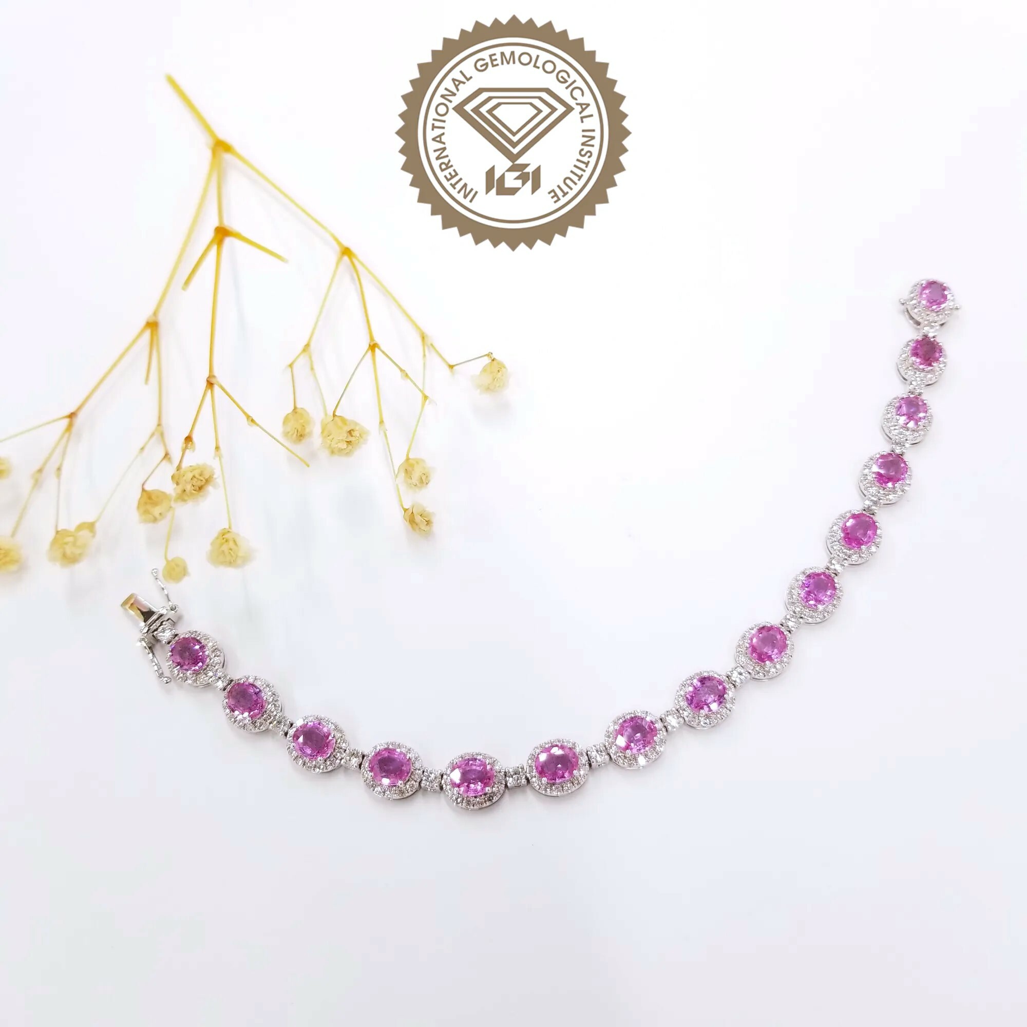 18K White Gold 11.08ct Pink Sapphire and Diamond Bracelet