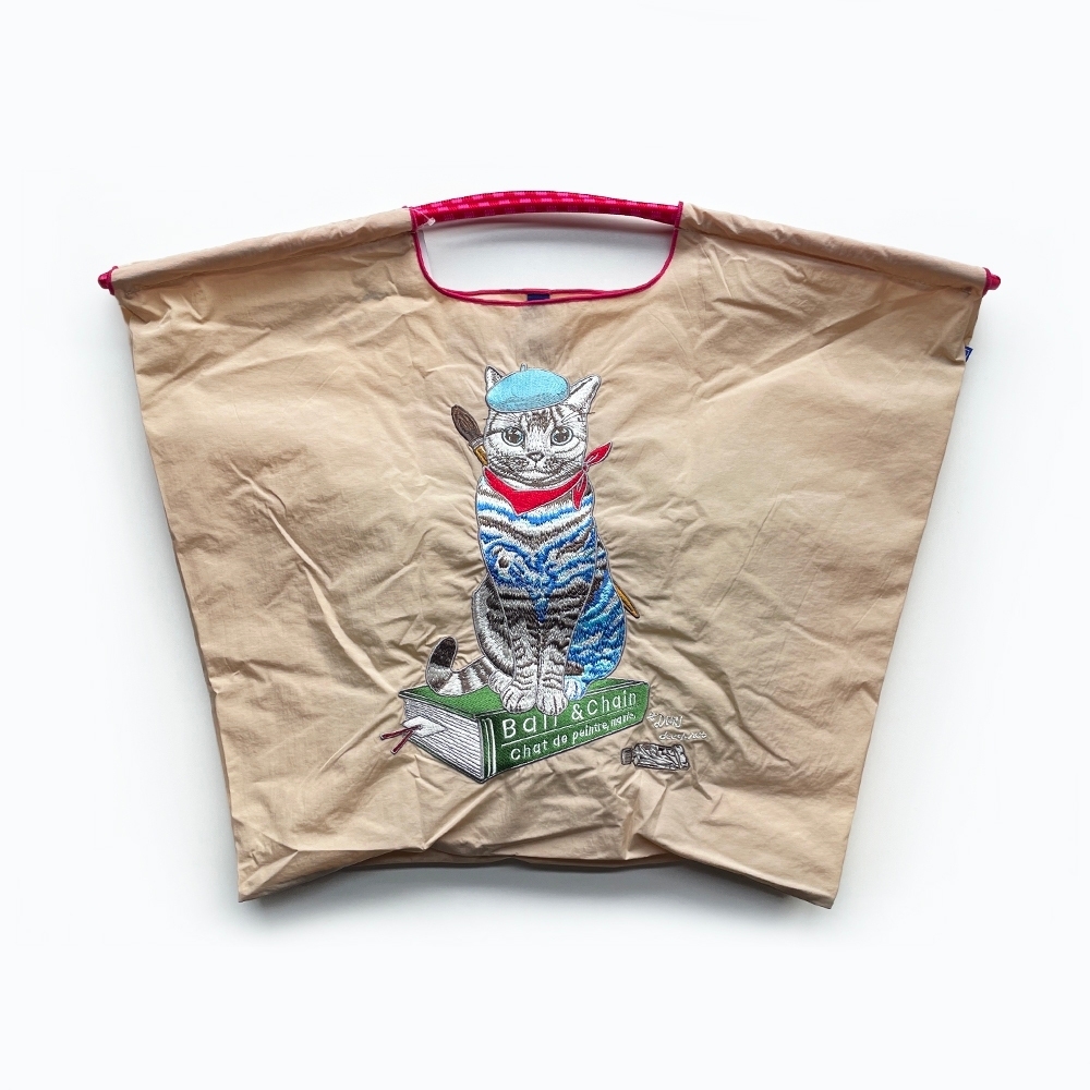 Ball＆Chain 刺繡環保購物袋 L號 - 卡其 (31310903)
