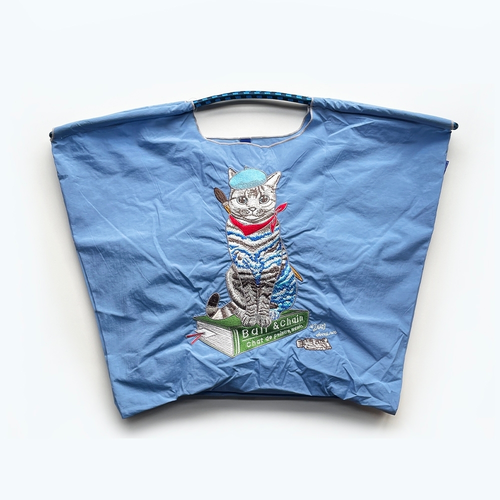 Ball＆Chain 刺繡環保購物袋 L號 - 淺藍 (31310926)