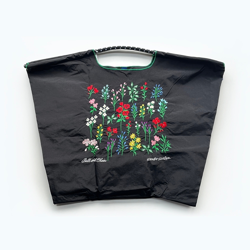 Ball＆Chain 刺繡環保購物袋 L號 - 黑 (32310201)
