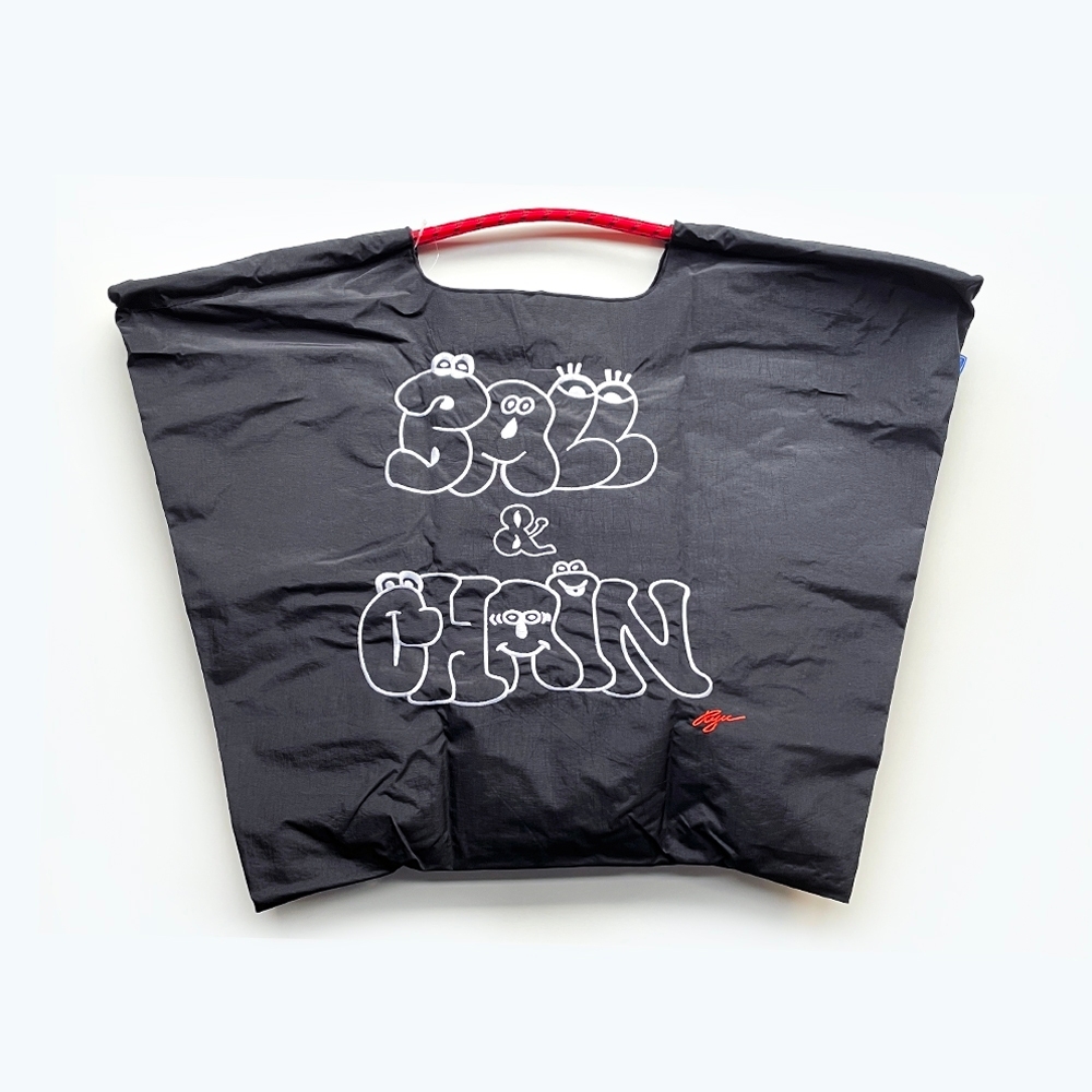 Ball＆Chain 刺繡環保購物袋 L號 - 黑 (31410301)