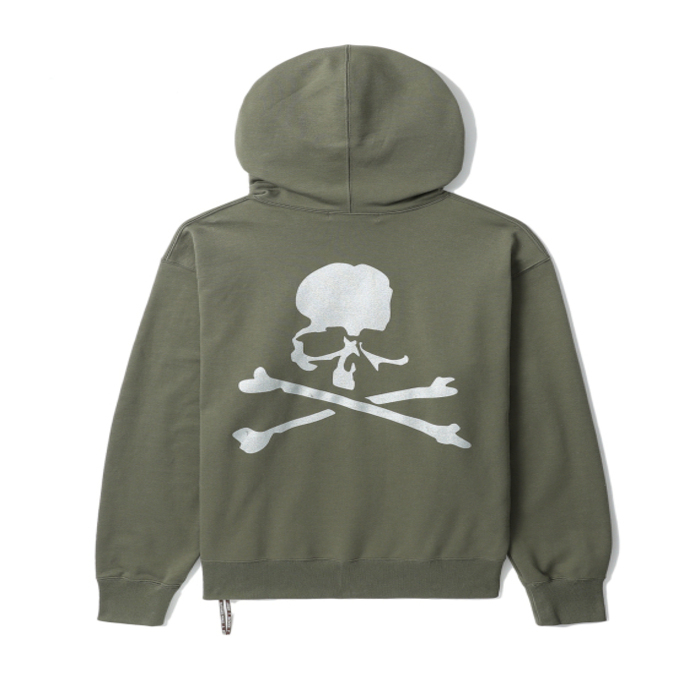 -(E15a01)-MASTERMIND WORLD X A BATHING BAPE LOGO HOODIE 字體 骷髏 帽Ｔ 橄欖綠-MW22S08SW001010