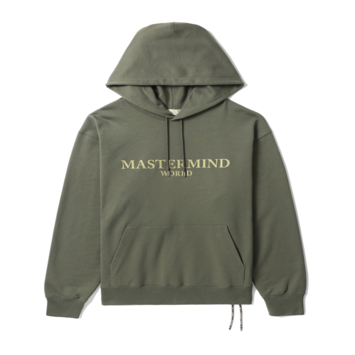 -(E15a01)-MASTERMIND WORLD X A BATHING BAPE LOGO HOODIE 字體 骷髏 帽Ｔ 橄欖綠-MW22S08SW001010