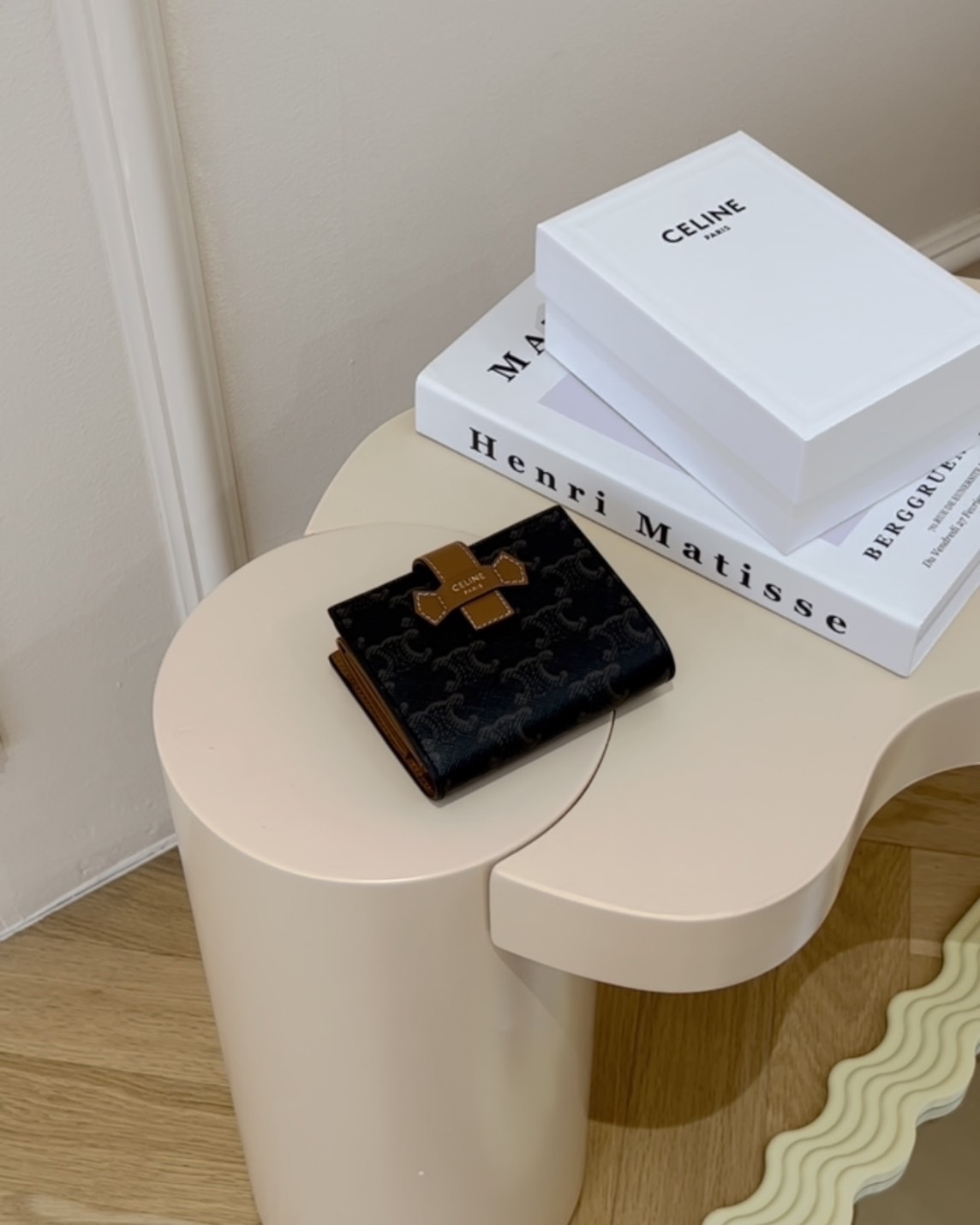 CELINE｜帆布小羊皮對開短夾 深老花