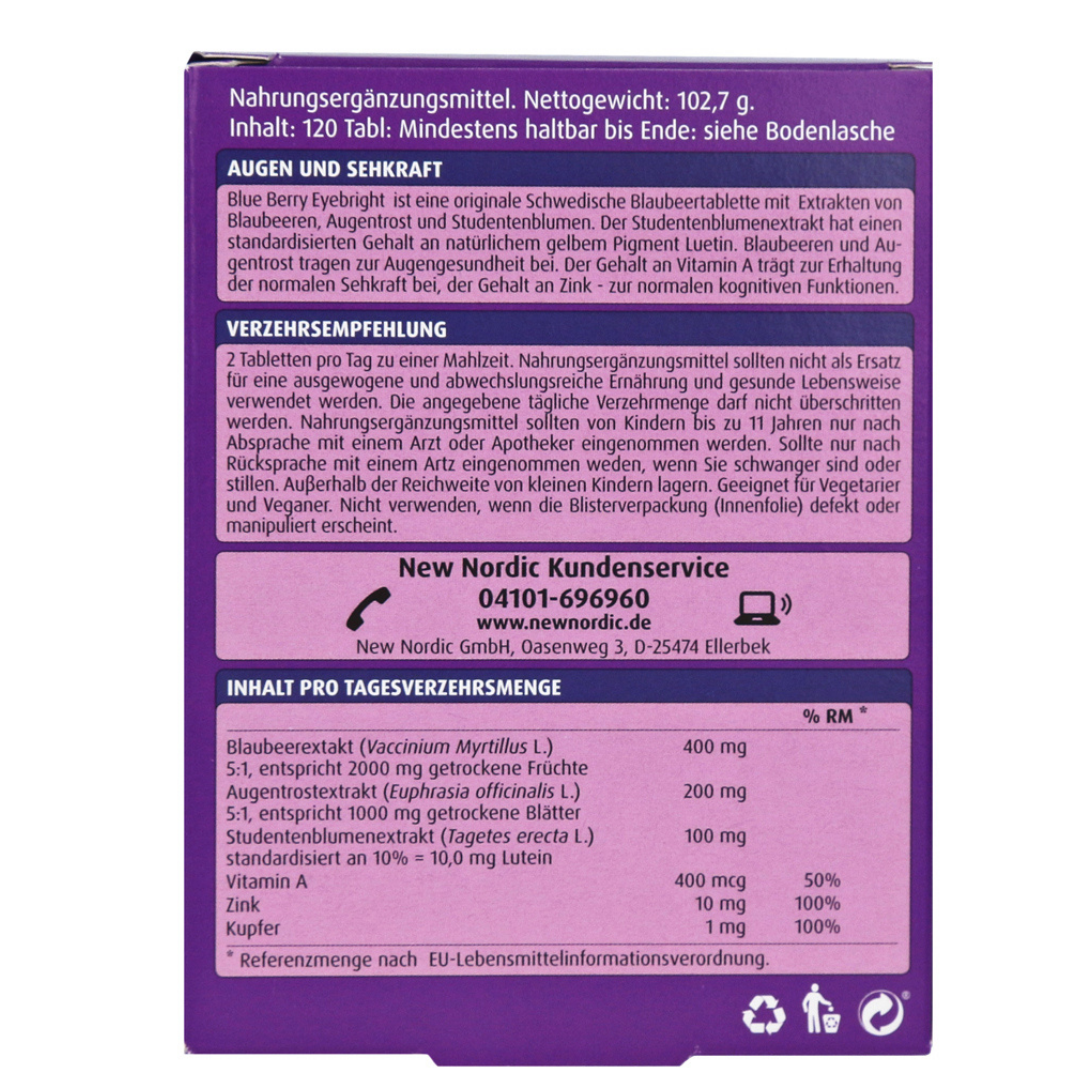 New Nordic 藍莓清目片 120粒