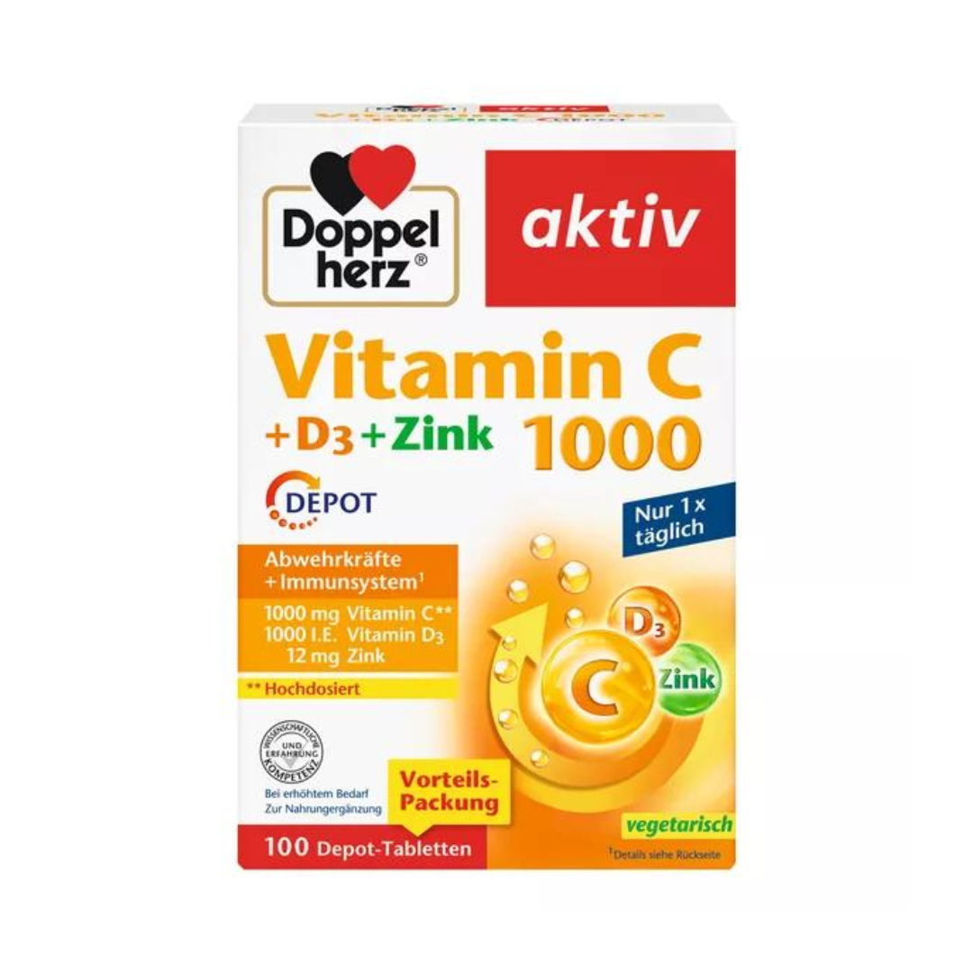 Doppelherz 雙心維他命C1000 + D3 + 鋅特強免疫力補充片 100片