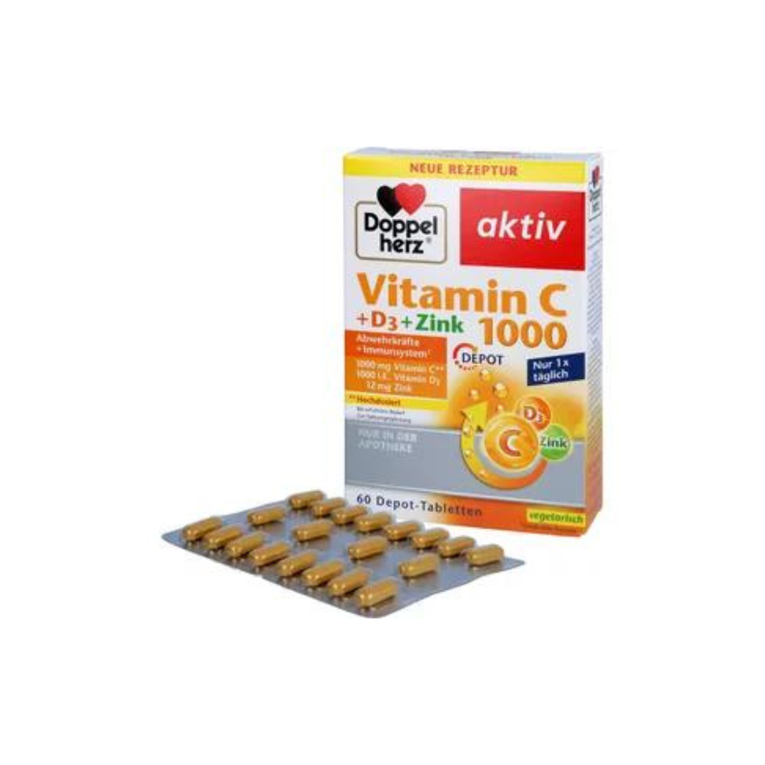 Doppelherz 雙心維他命C1000 + D3 + 鋅特強免疫力補充片 100片