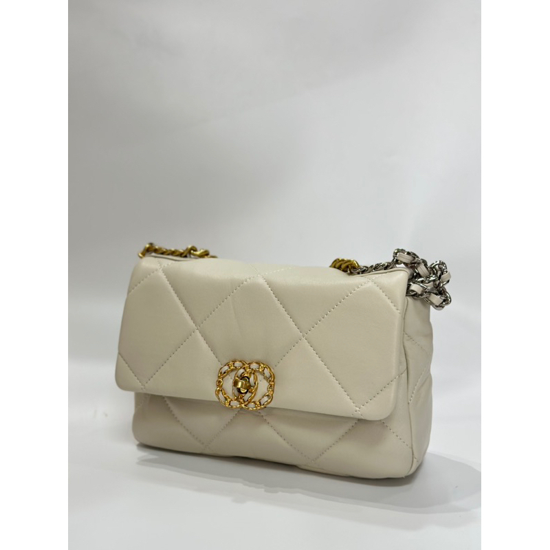 真皮 女包 斜背包 側背包 菱格紋 白 （3309）