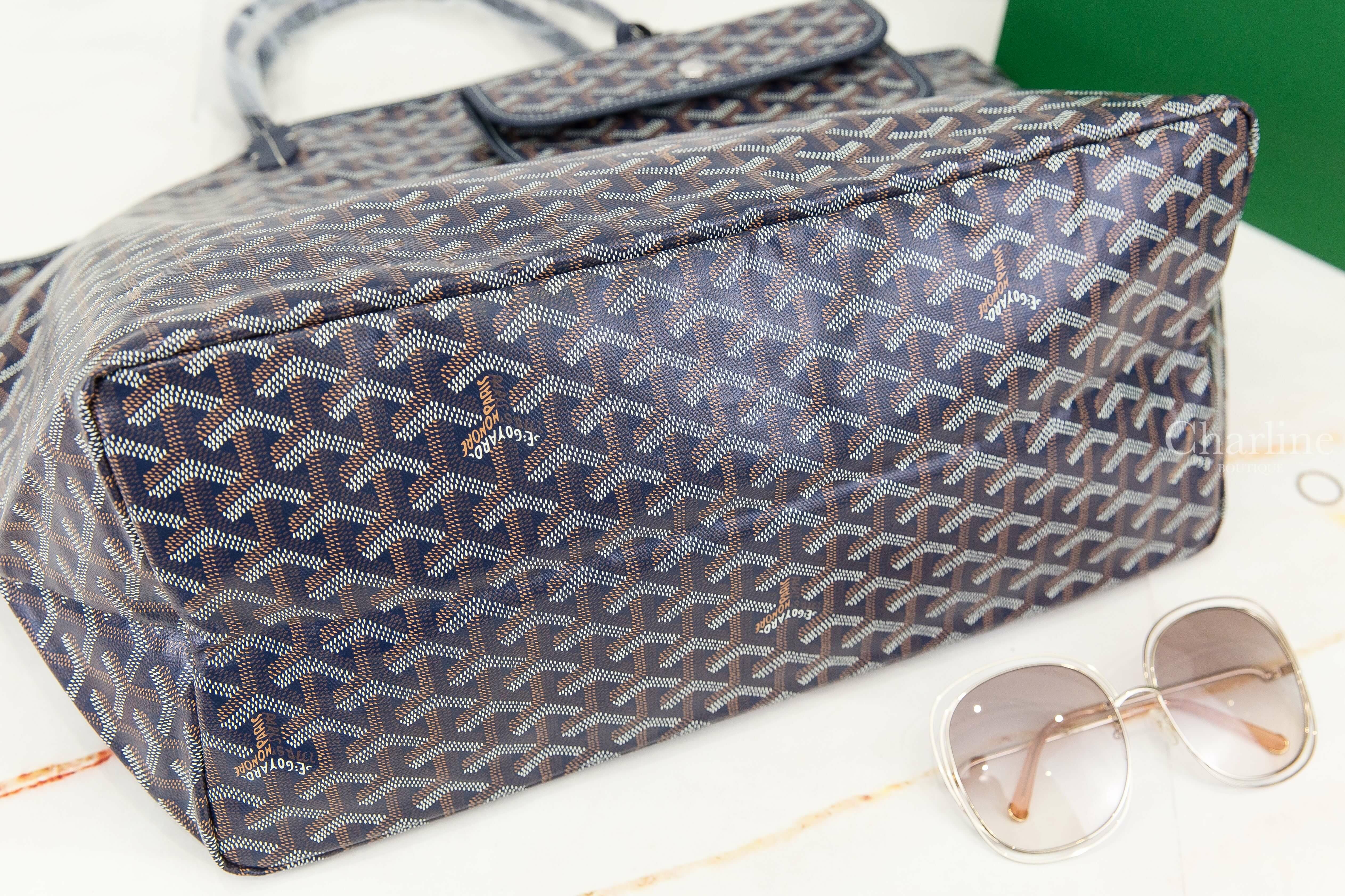 Goyard Saint Louis Gm Bag 海軍藍帆布小牛皮同色提把大型無拉鍊托特包-Charline Boutique 精品代購