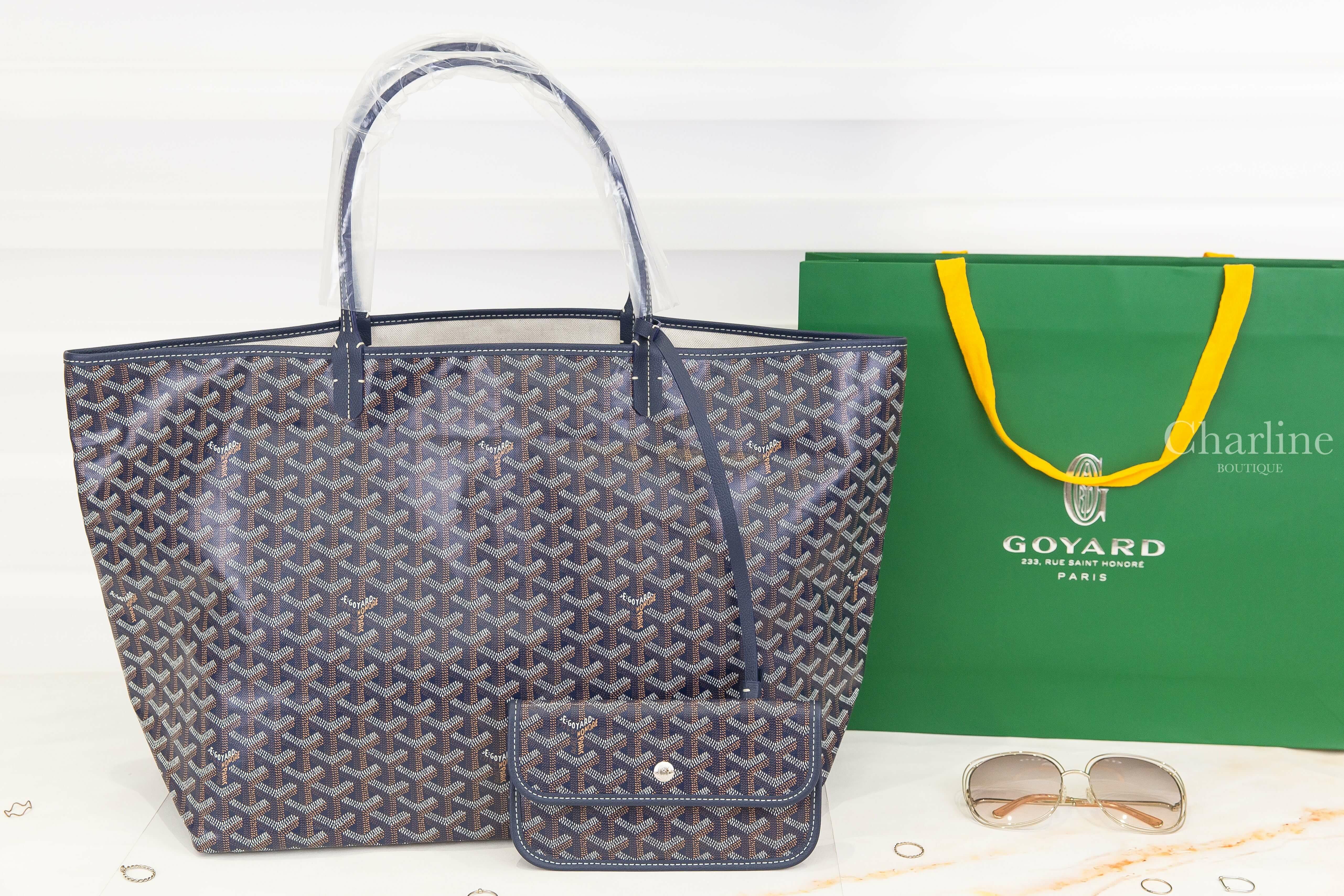 Goyard Saint Louis GM Bag 海軍藍帆布小牛皮同色提把大型無拉鍊托特包