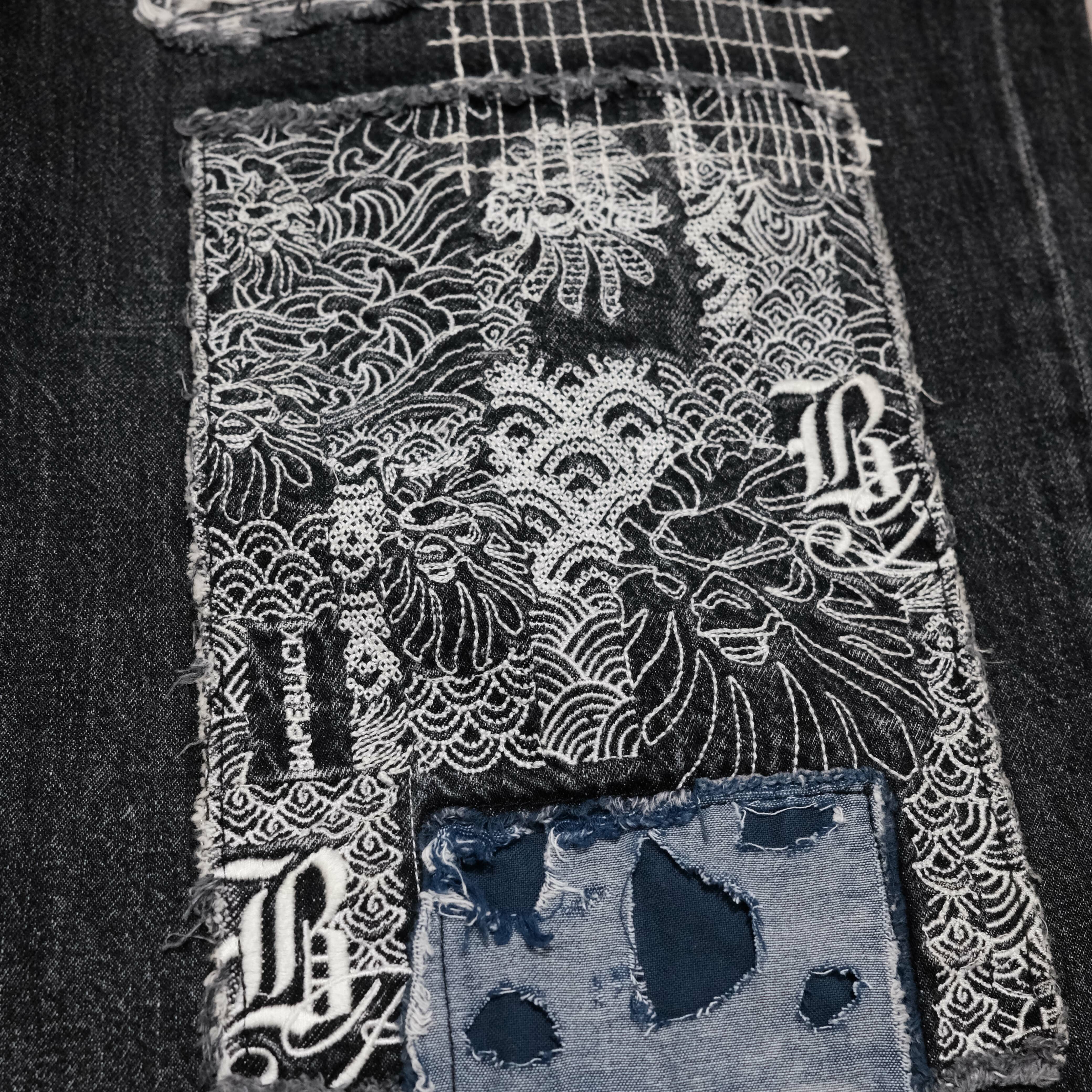 BAPE BLACK  A BATHING APE PATCHWORK  JEANS 破壞補丁 拼布 貓鬚水洗 單寧 牛仔褲 -M150302N