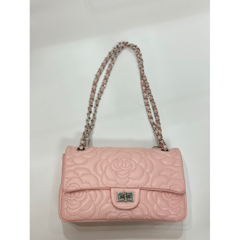 真皮 女包 牛皮 側背包 斜背包 山茶花 粉（112）