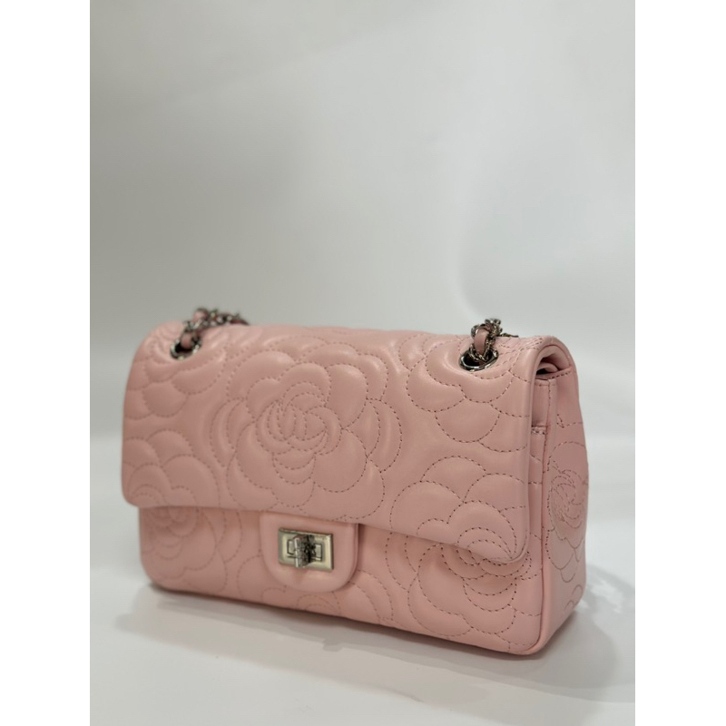 真皮 女包 牛皮 側背包 斜背包 山茶花 粉（112）