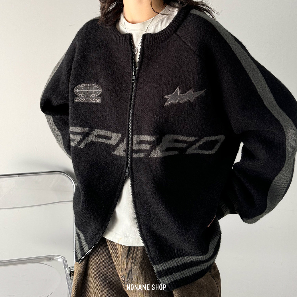 JAVA 日本品牌限定 寬鬆 復古 賽車系列 雙拉鍊 針織 外套 (女款)