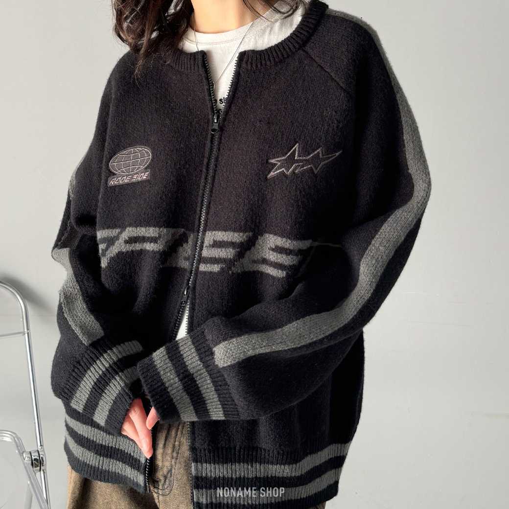 JAVA 日本品牌限定 寬鬆 復古 賽車系列 雙拉鍊 針織 外套 (女款)