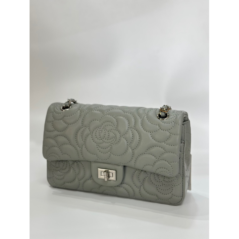 真皮 牛皮女包 側背包 斜背包 山茶花 灰（112）