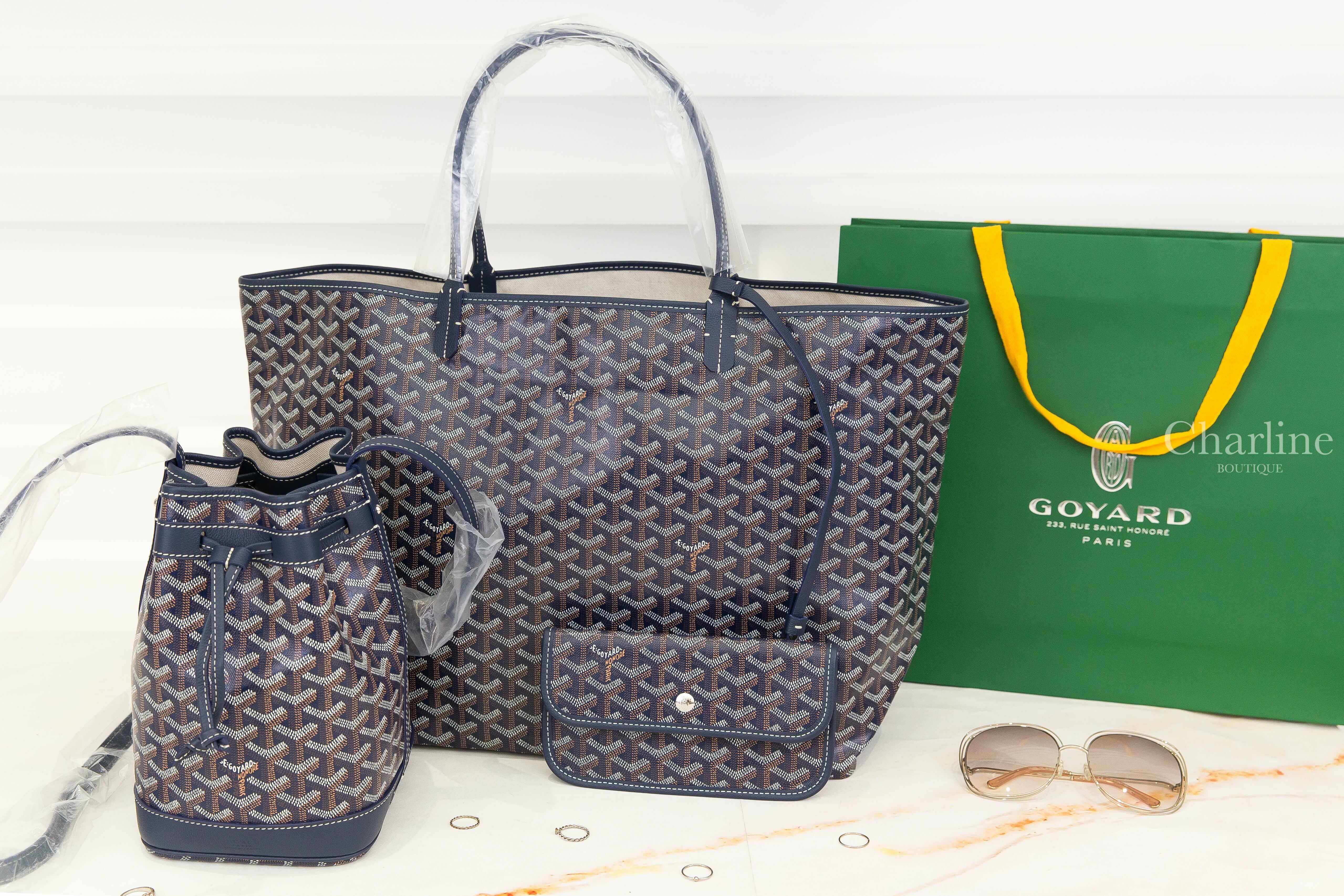Goyard Saint Louis Gm Bag 海軍藍帆布小牛皮同色提把大型無拉鍊托特包,Goyard Petit Flot Bucket Bag 海軍藍帆布小牛皮同色肩帶水桶肩背包-Charline Boutique 精品代購