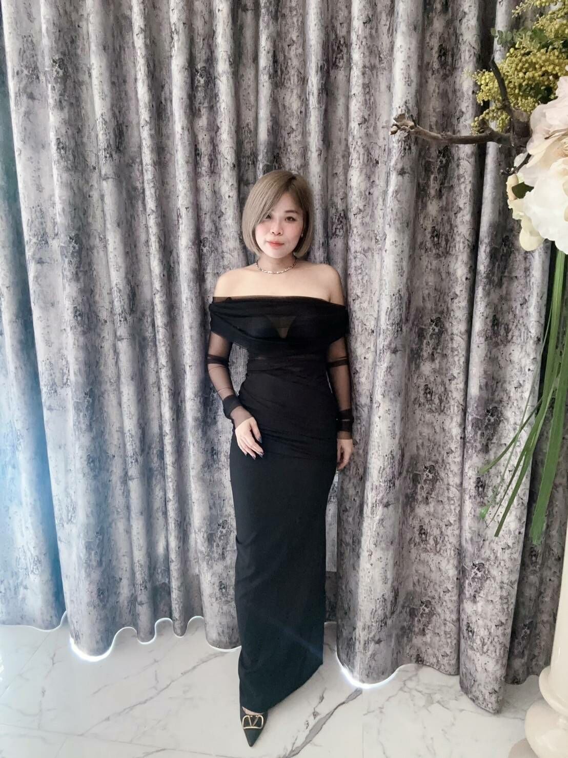 高級性感 皺摺網紗上衣➕高腰魚尾裙（咖/黑）(可單買)