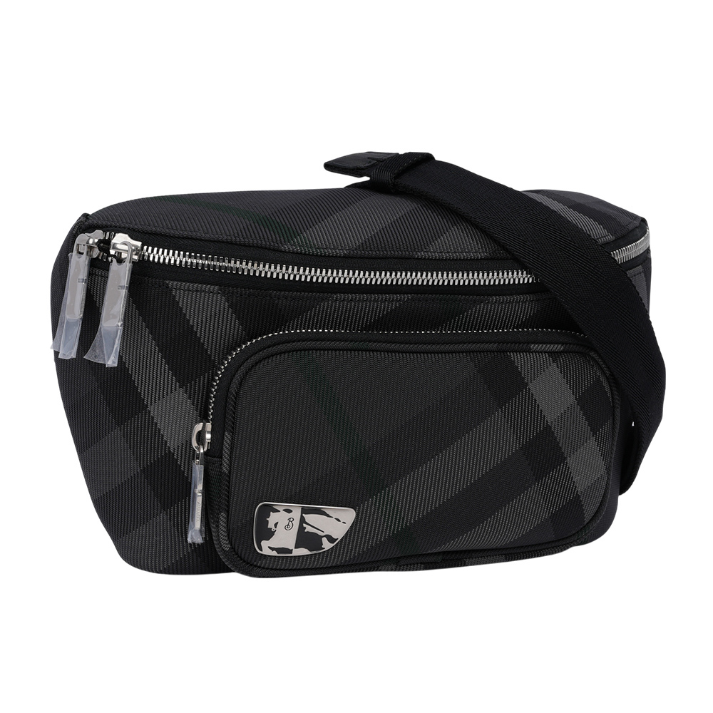 【BURBERRY】Grid 戰馬盾牌標誌格紋腰包(炭灰色) 8097411 A1208