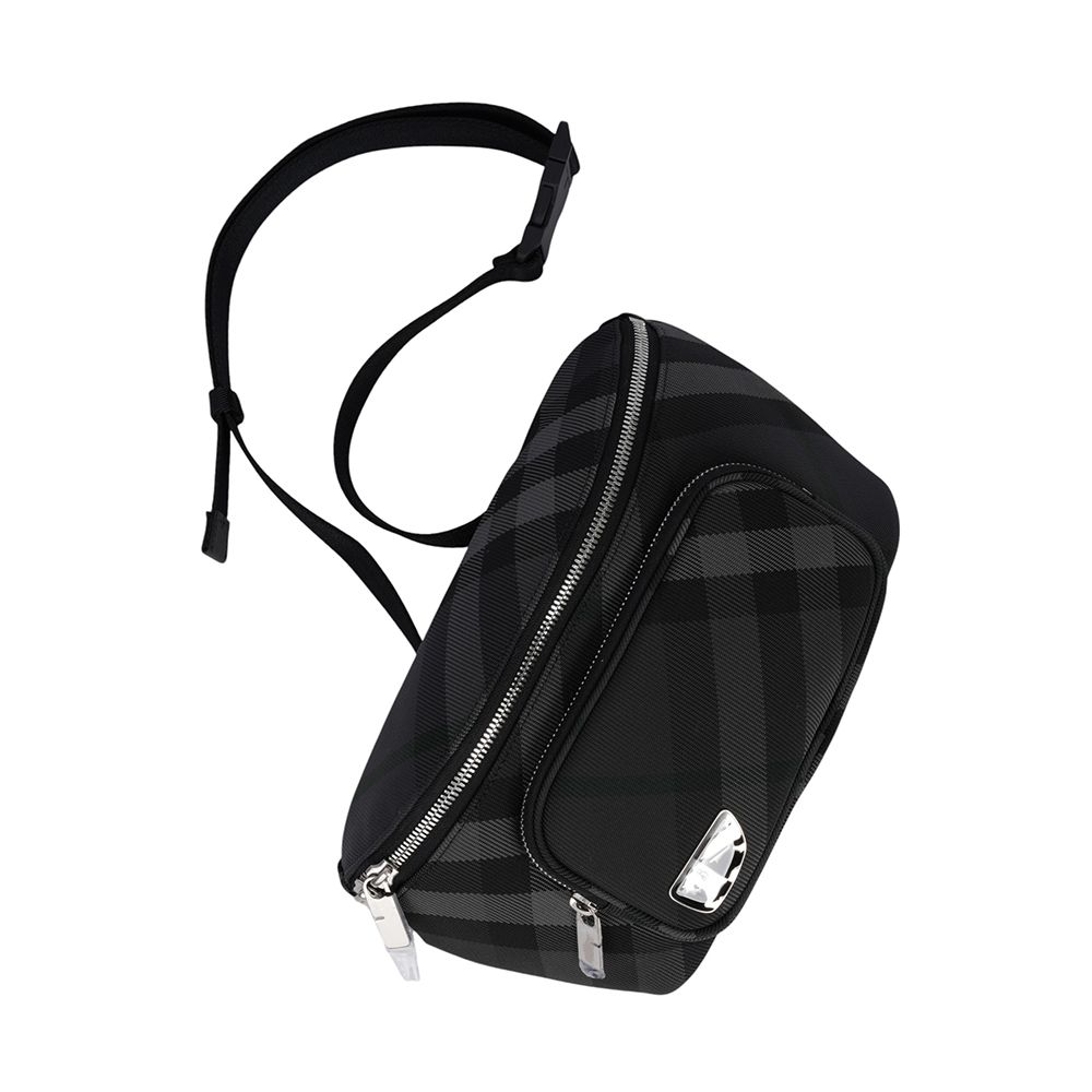 【BURBERRY】Grid 戰馬盾牌標誌格紋腰包(炭灰色) 8097411 A1208