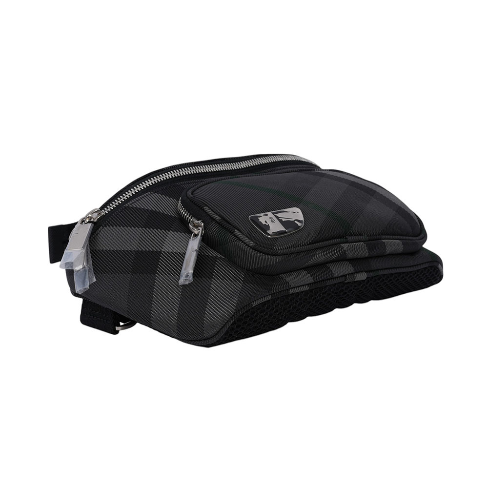 【BURBERRY】Grid 戰馬盾牌標誌格紋腰包(炭灰色) 8097411 A1208