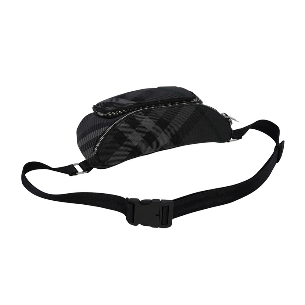 【BURBERRY】Grid 戰馬盾牌標誌格紋腰包(炭灰色) 8097411 A1208