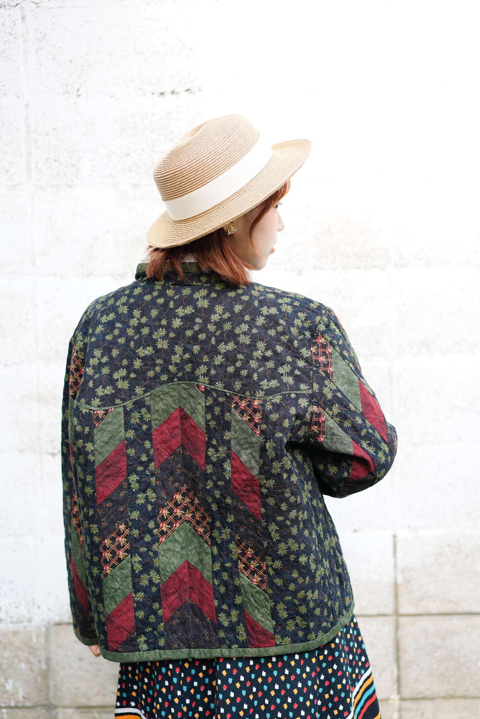 Vintage Jacket/古著秋冬鋪棉拼布外套-聖誕綠