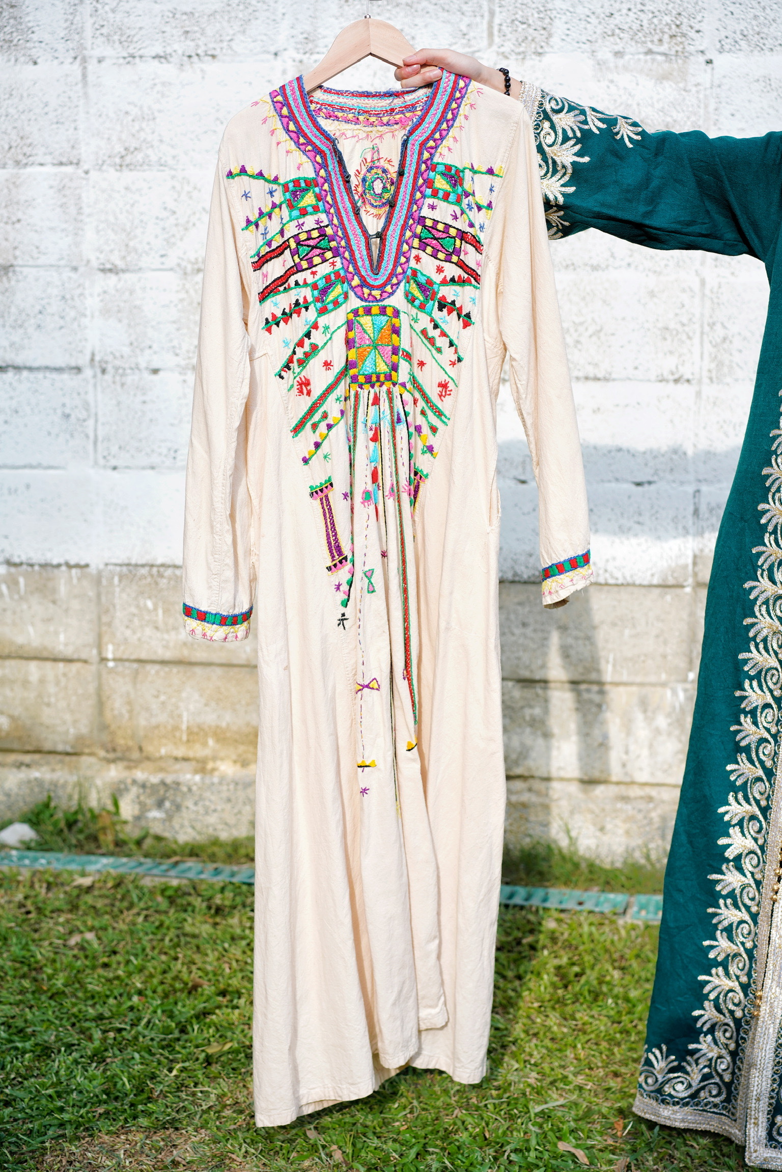 Vintage Dress/古著民族風彩色刺繡棉麻洋裝