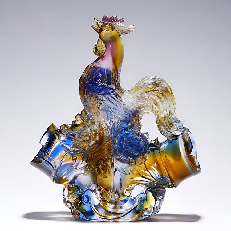 鹿港窯禮品館│琉璃金雞報喜|富貴吉祥招財擺件