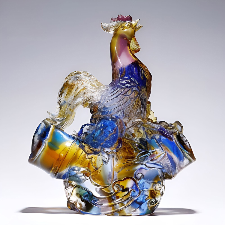 鹿港窯禮品館│琉璃金雞報喜|富貴吉祥招財擺件