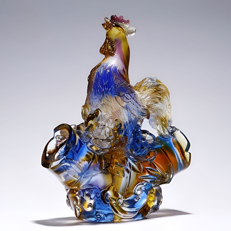 鹿港窯禮品館│琉璃金雞報喜|富貴吉祥招財擺件
