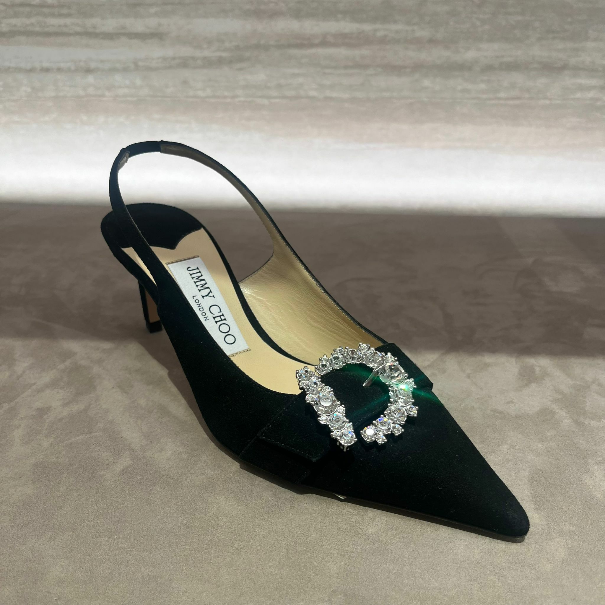 1JC1125-030 JIMMY CHOO Calfskin Cheri 65 Slingback Pumps 36 Powder Black (S-EU-E)
