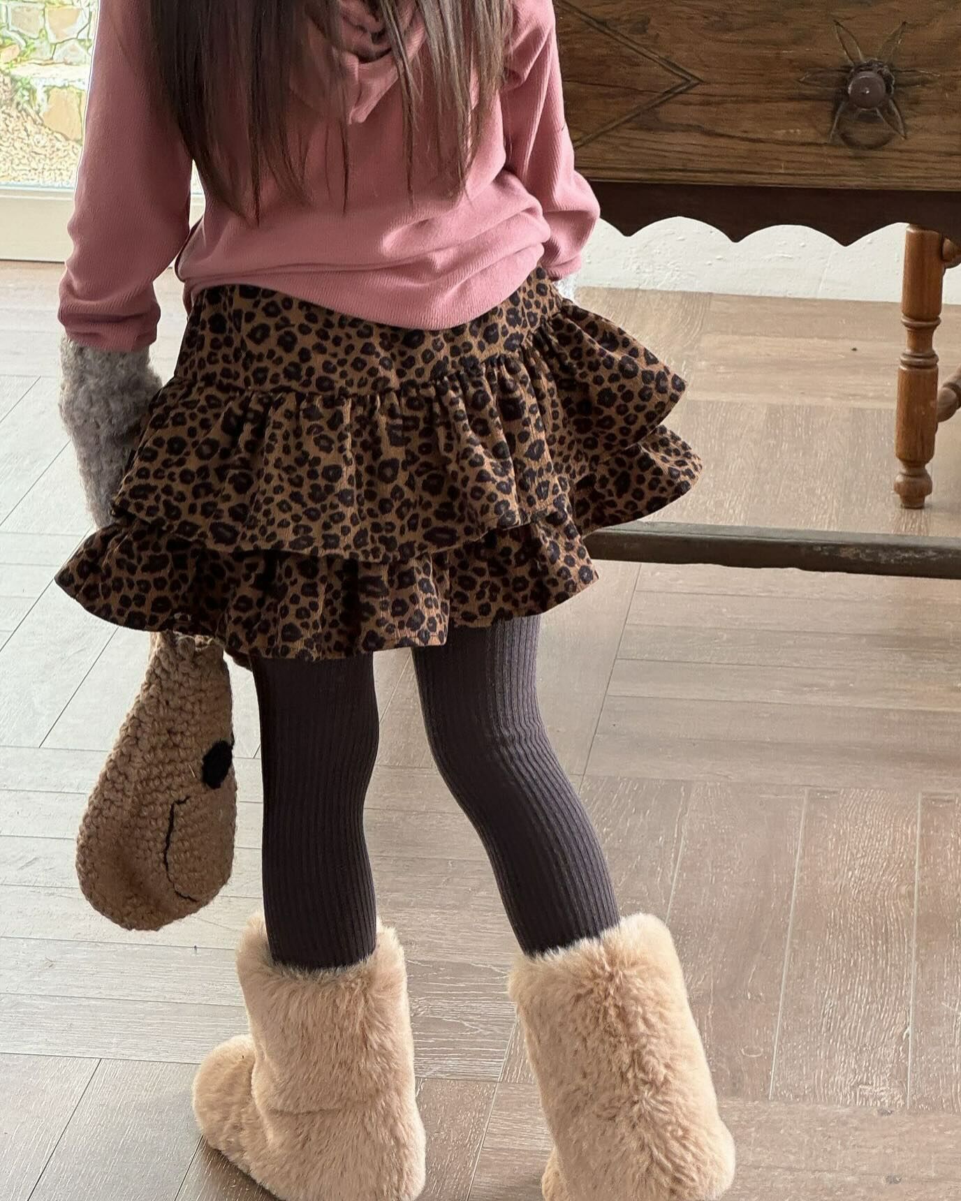 復古高腰燈芯絨豹紋褲裙