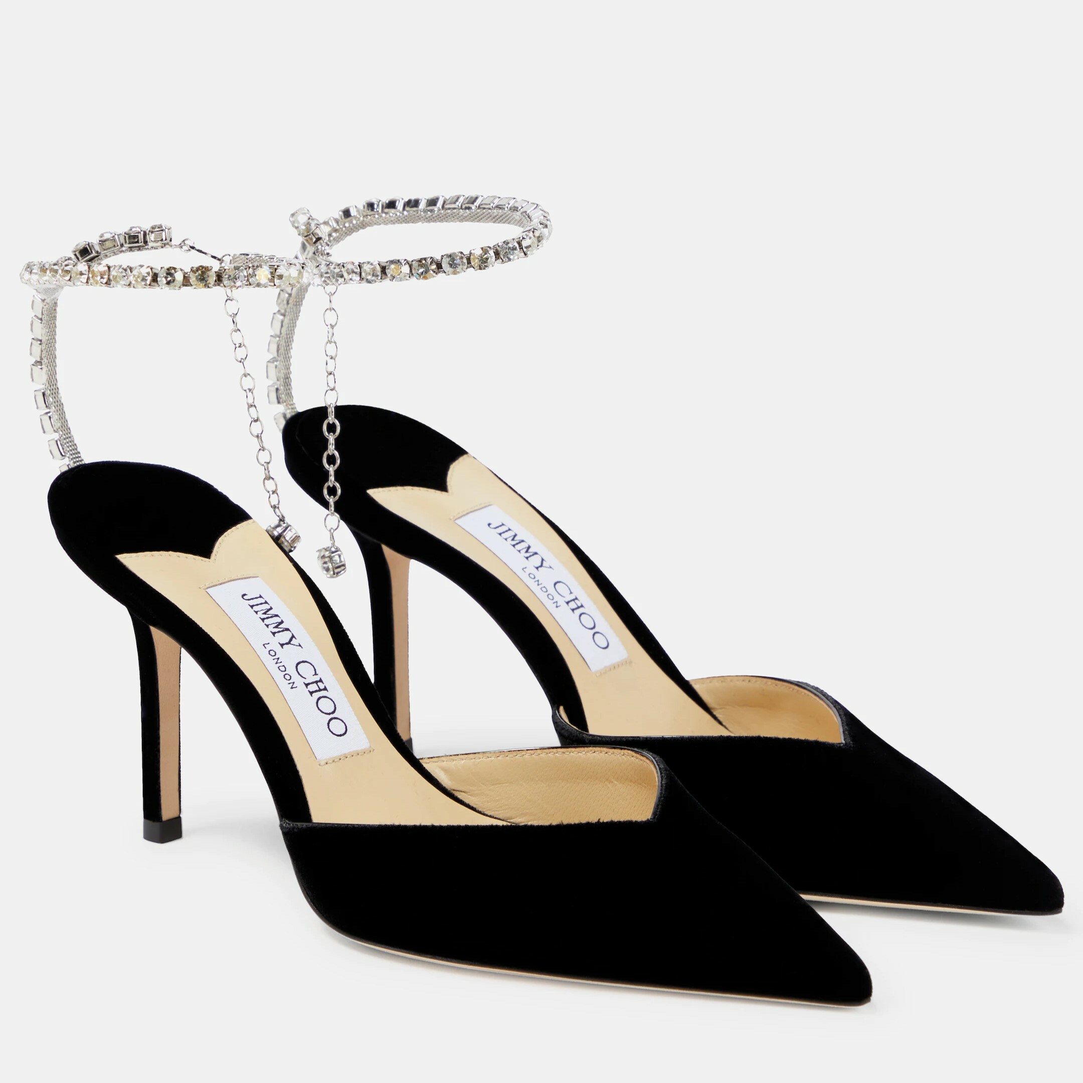 1JC1125-086 JIMMY CHOO Saeda 85 Embellished Velvet Pumps Black (S-EU-E)