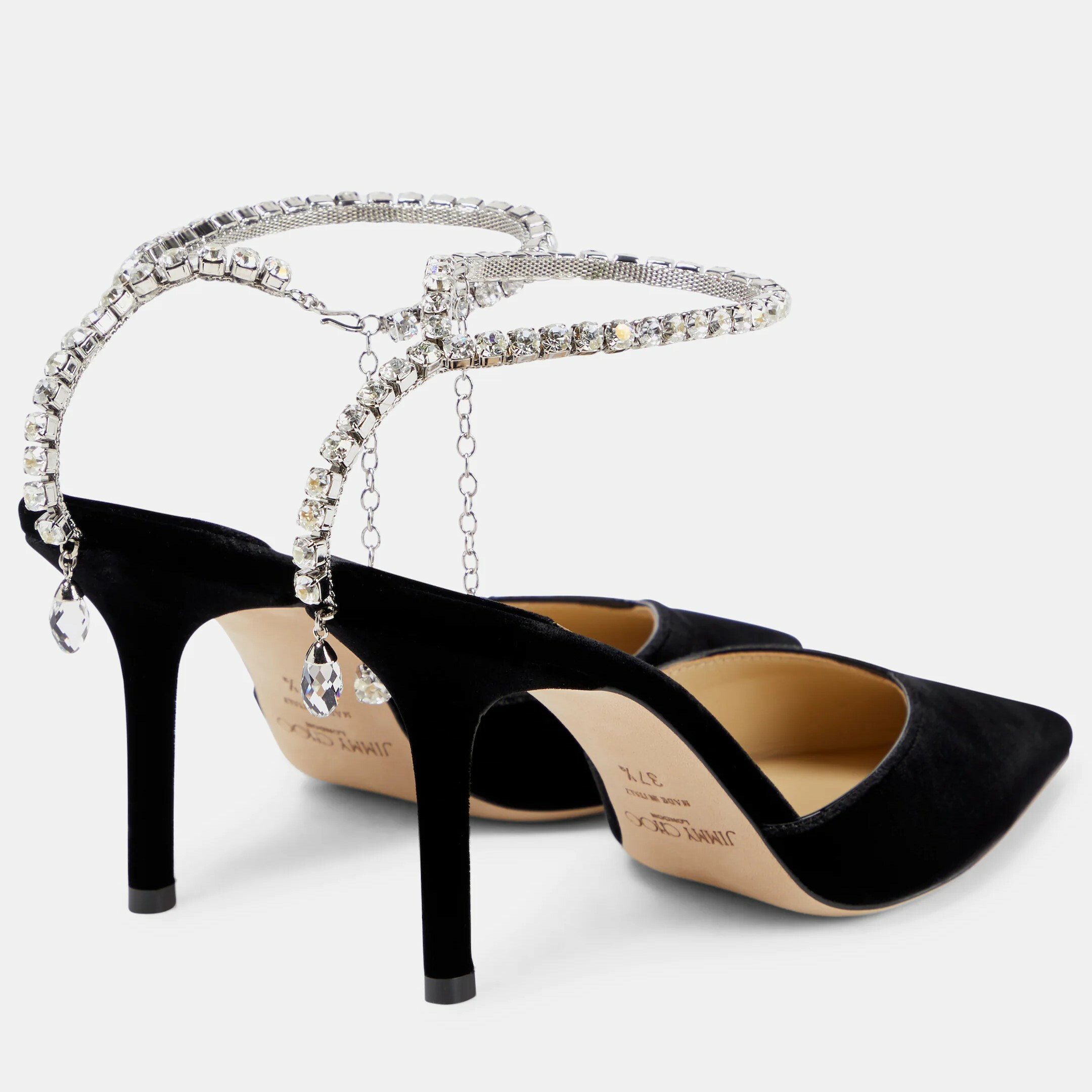 1JC1125-086 JIMMY CHOO Saeda 85 Embellished Velvet Pumps Black (S-EU-E)