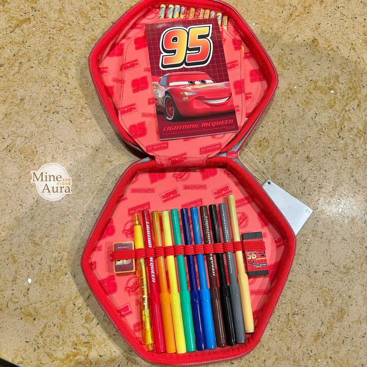 閃電麥坤 Lightning McQueen 圖案 黃色底 文具包 文具組 汽車總動員 Cars -上海迪士尼樂園