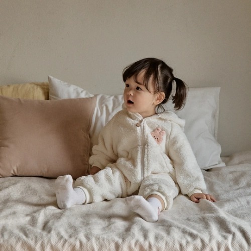 24F/W DTD暖心純色系列-微纖維雪花連帽拉鍊連身衣