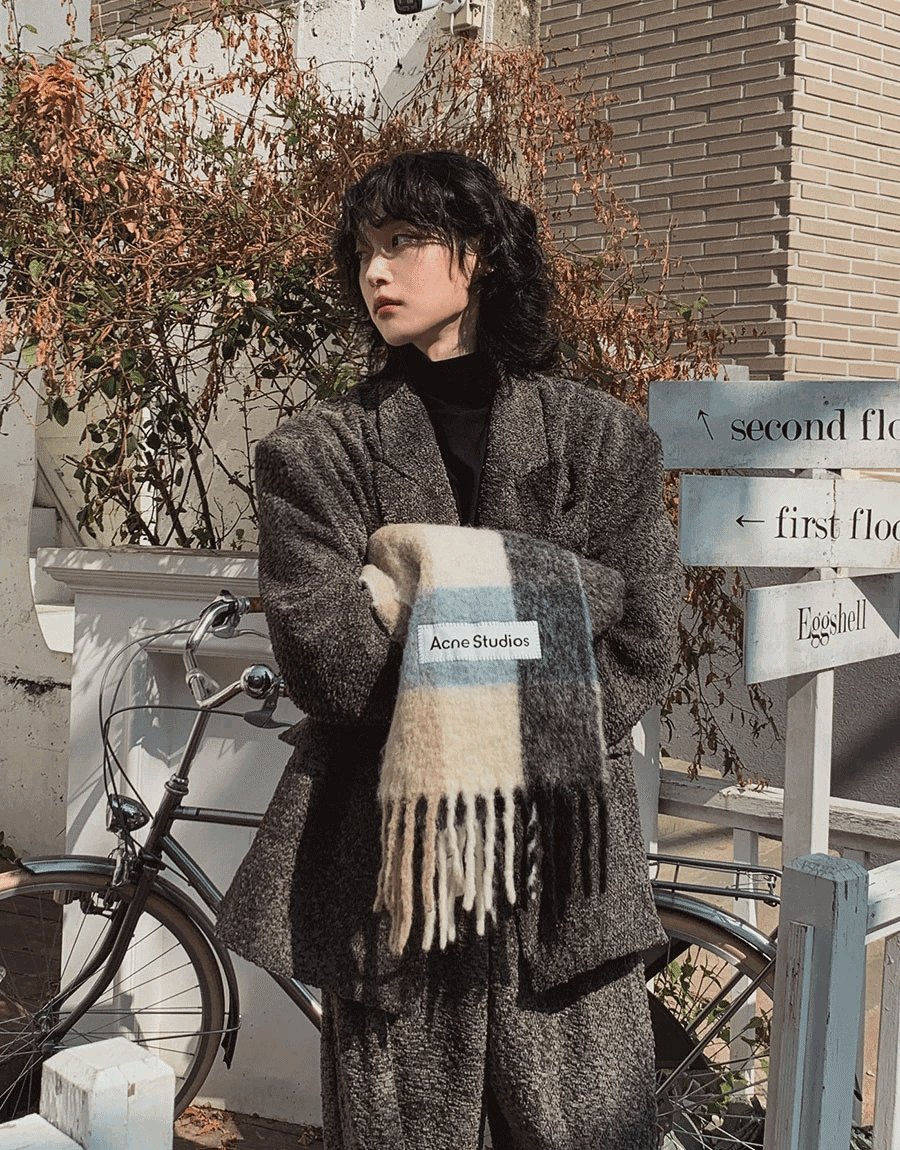 短款粗花呢雙排釦外套