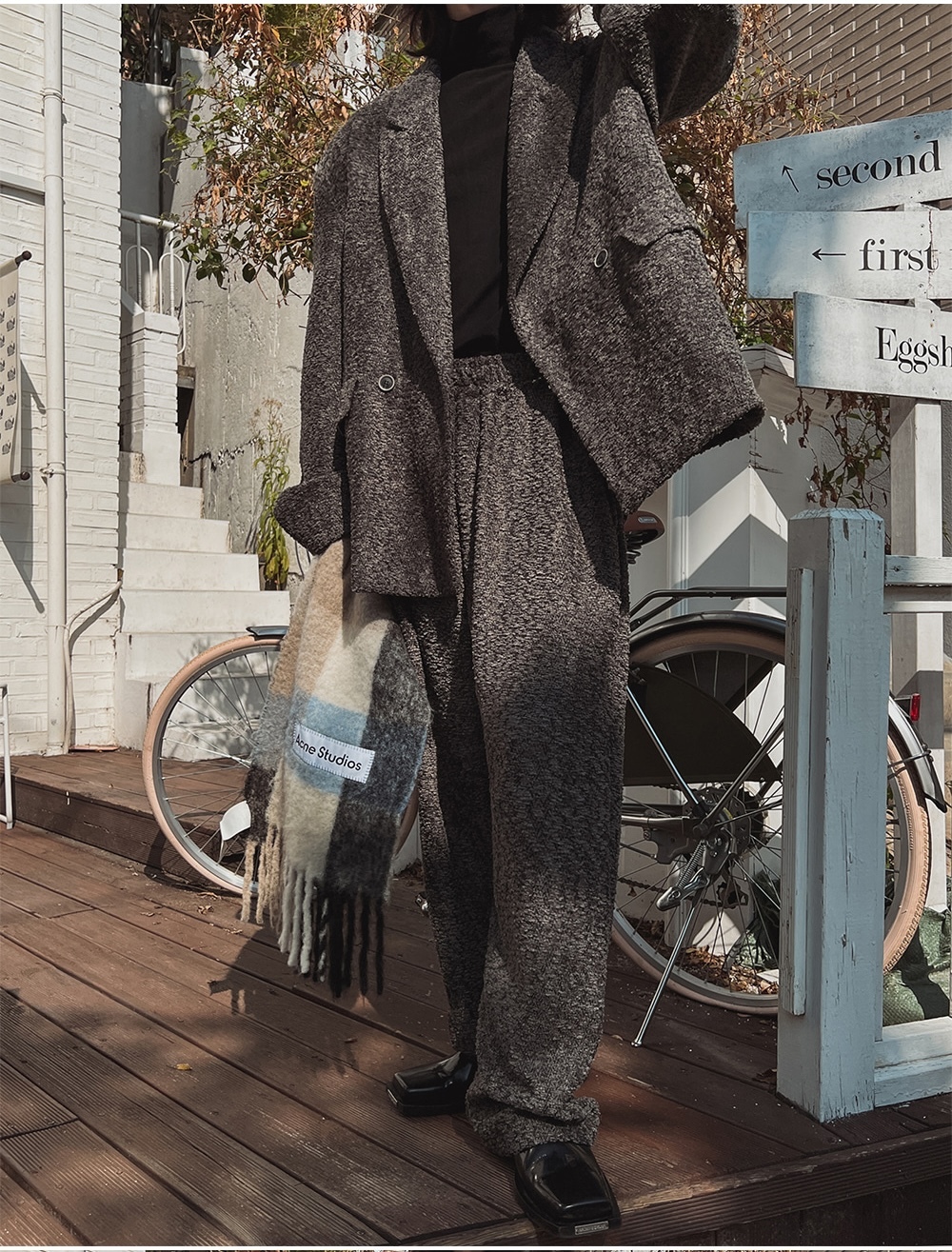 (韓潮獨家特價)鬆緊腰毛呢寬鬆長褲