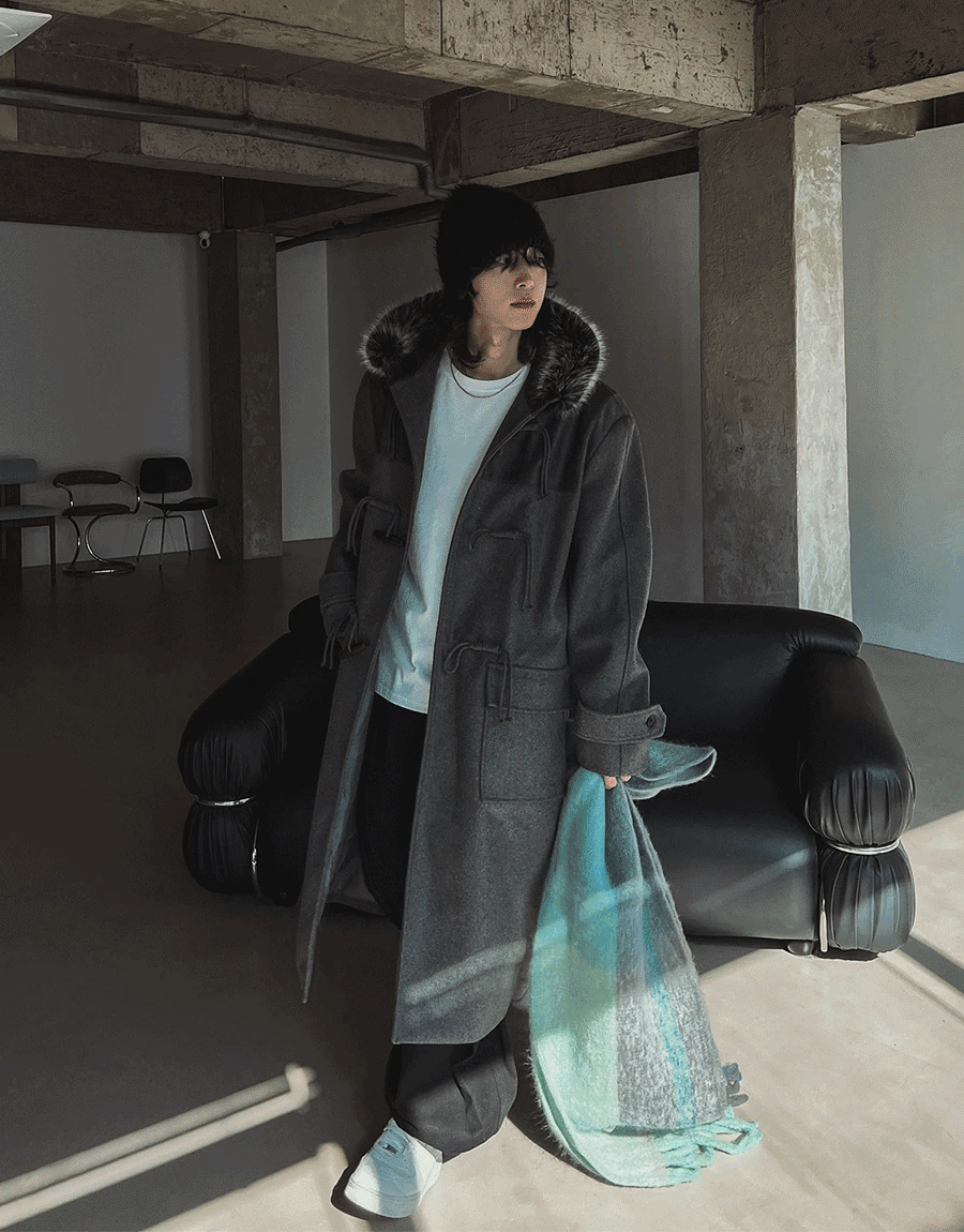 (韓國獨家特價)羊毛連帽牛角扣大衣外套